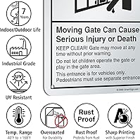 Vista 7 de SmartSign "Warning - Moving Gate Can Cause Injury Or Death" Sign 7" x 10" Aluminum