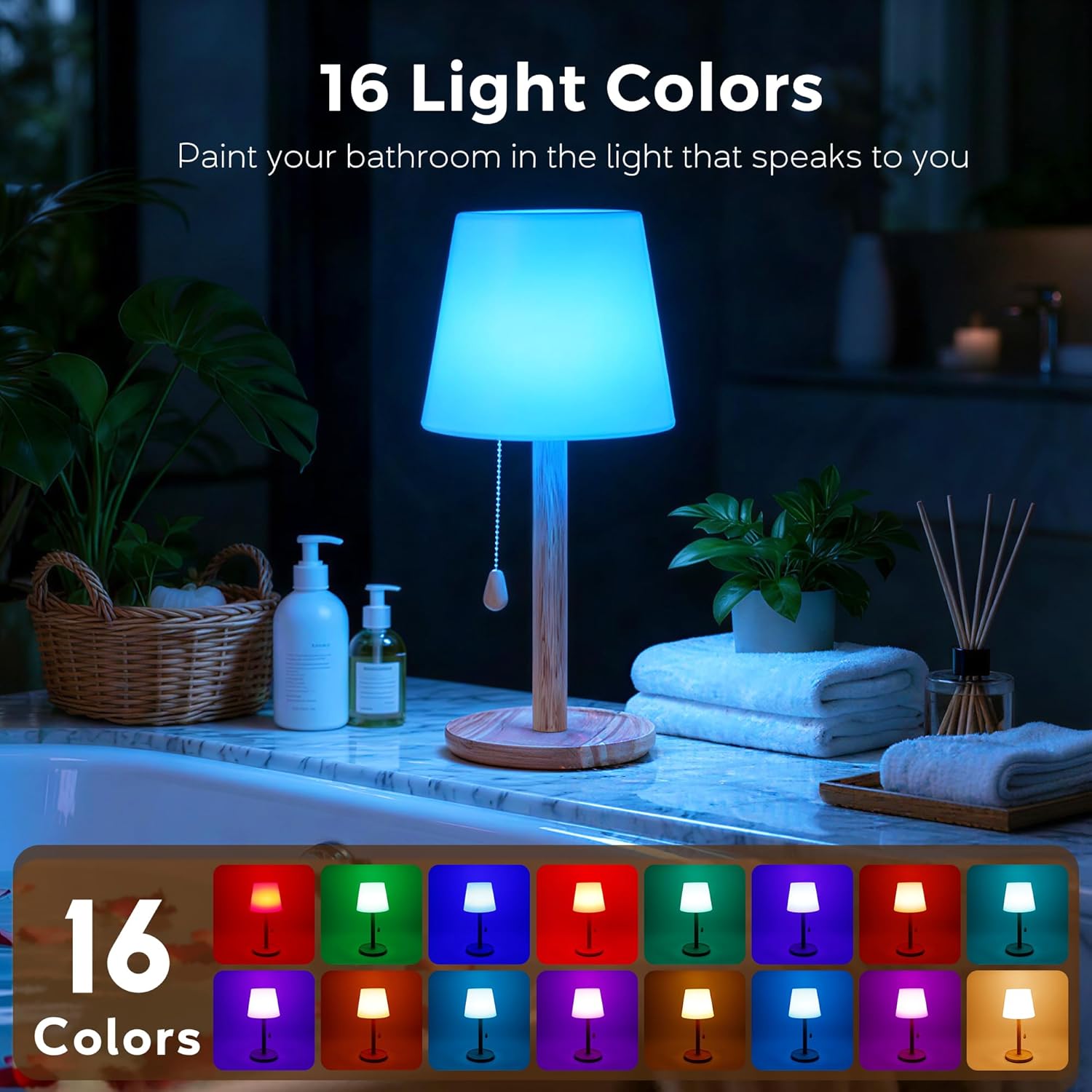 Cordless Shower Lamp Waterproof, Rechargeable Bathroom Lamp with 16 Color Changeable, Dimmable Table Lamp with Remote Control, LED Night Light for Inside Shower, Outdoor, Bedroom, Restaurant, Camping - Image 2