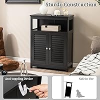 Vista 7 de Tangkula Bathroom Floor Cabinet, Wooden Freestanding Storage Cabinet with Double Shutter Door & Adjustable Shelf, Storage Cabinet for Bathroom Negro
