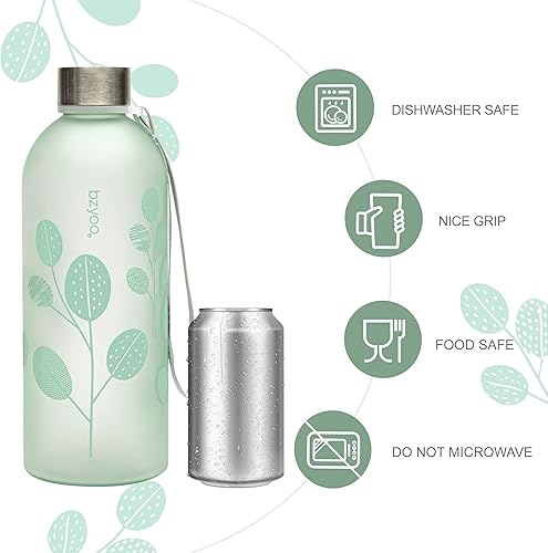 Miniatura 7 de bzyoo Botella de agua transparente de 32 onzas con marcador de tiempo, diseño de hojas, plástico duradero, sin BPA, reutilizable, con marcas de