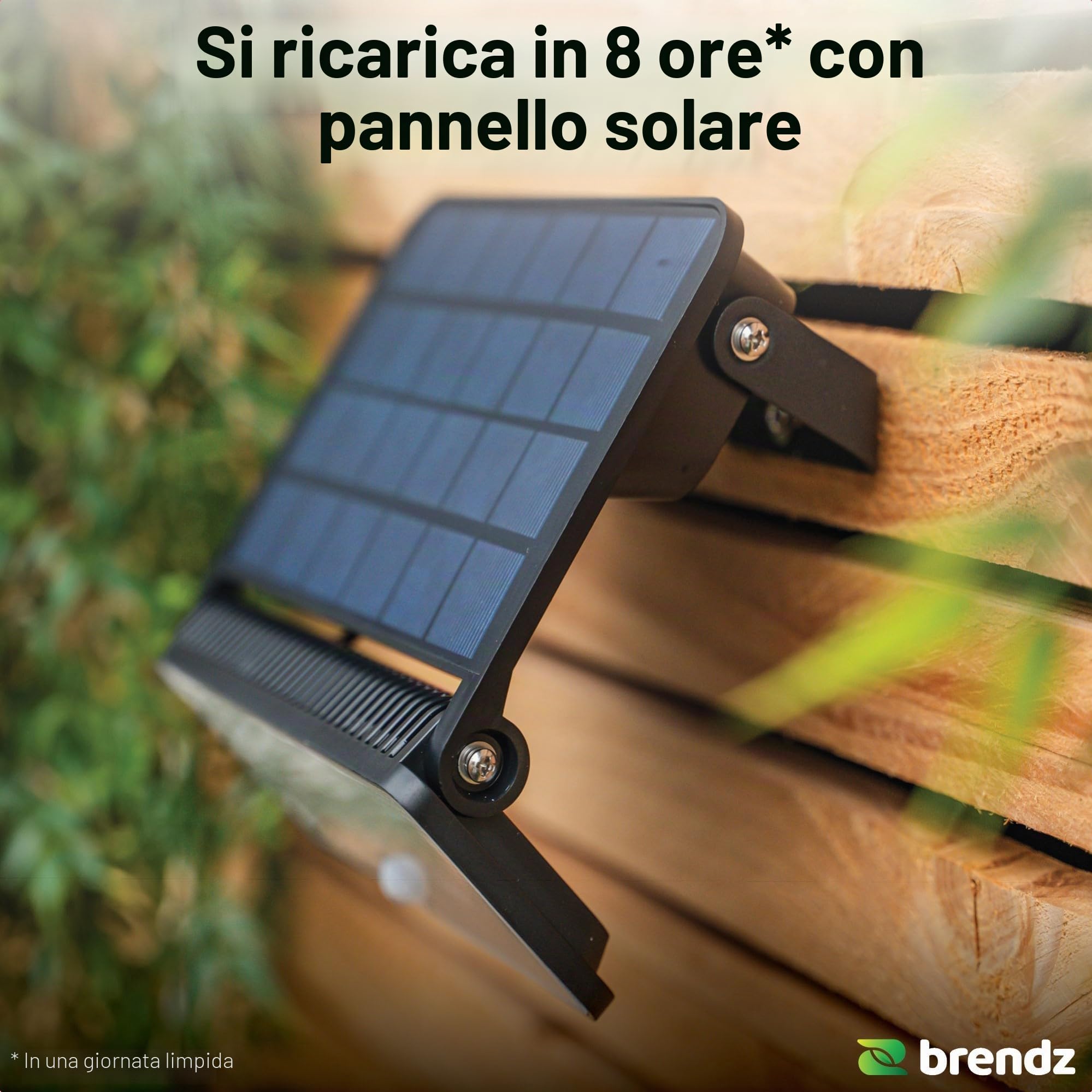 Brendz Paso Lampada da Esterno Solare con Rilevatore di Movimento, 1600 lumen, IP54 Impermeabile, 3 Modalità di Luce, 2 Pezzi, Faretto Solare LED con Rilevatore di Movimento per Esterno, Paso
