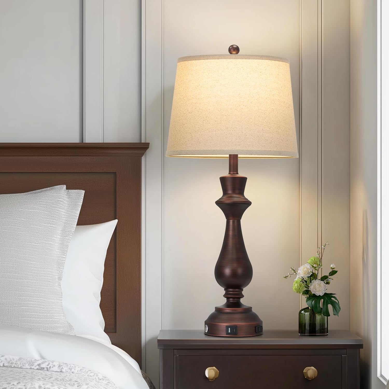 Vintage Table Lamps Set of 2 for Living Room,30 Tall Bedside Lamp with USB Charging Port,3-Way Dimmable Touch Nightstand Lamp for Bedroom Desk Side Table Office,Brown