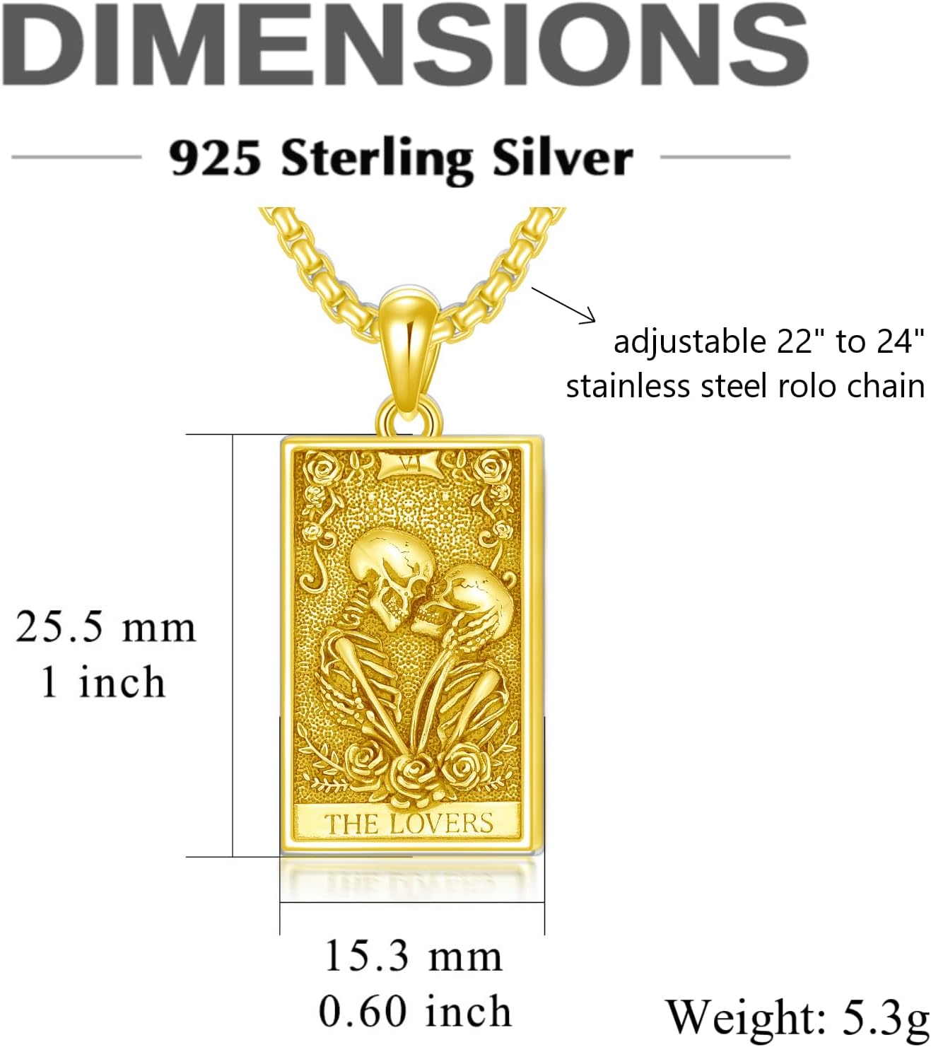 PELOVNY Tarot Card Necklace 925 Sterling Silver Skeleton Necklace The Sun Moon Star Strength Lovers Death Devil Fool Tarot Jewelry Christmas Birthday Gifts for Men Women Unisex