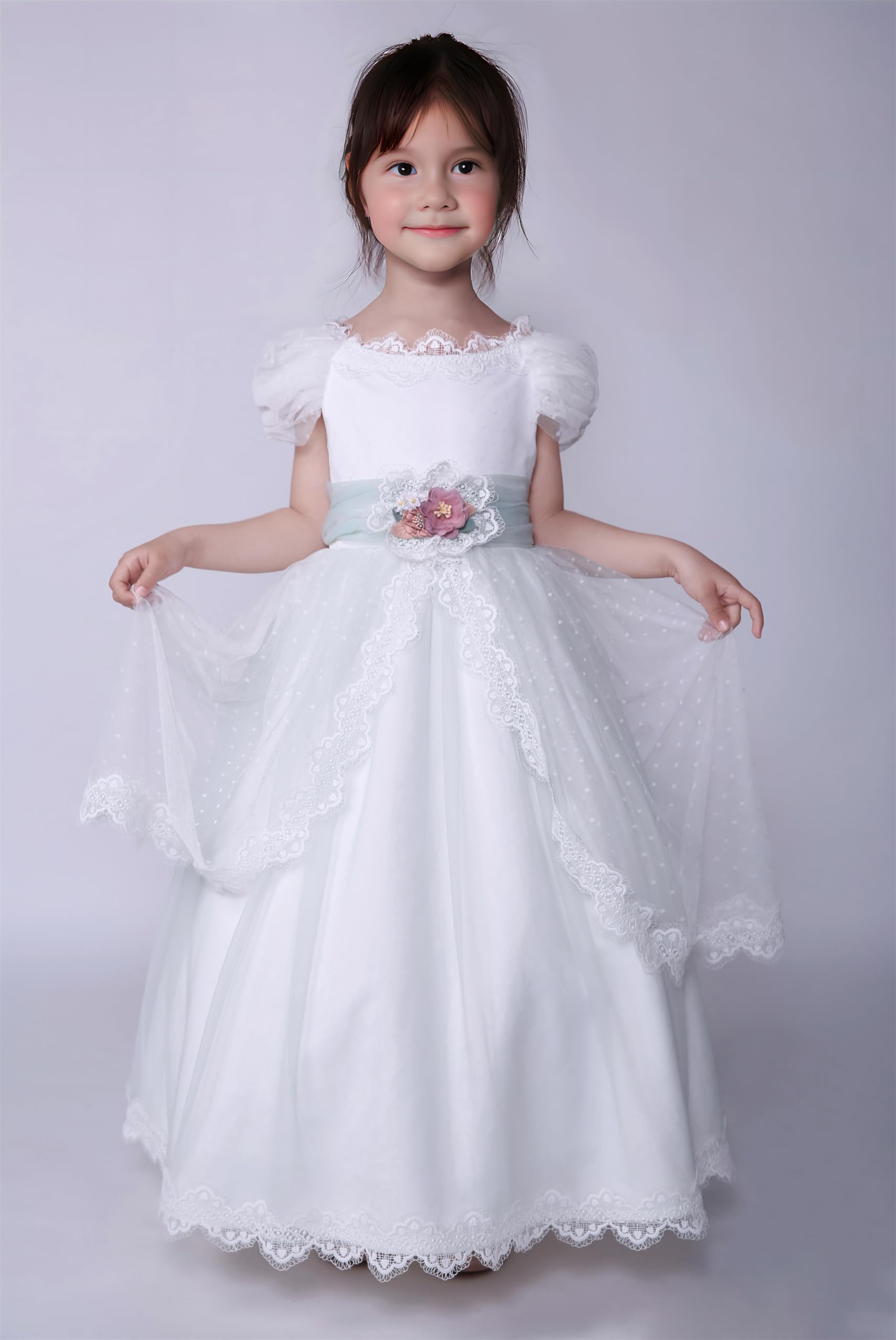 Niñas Primera Comunión Vestidos de Novia Juniors Niña Elegante Largo Blanco Ropa Tamaño 4 5 6 7 8 9 10 12 14