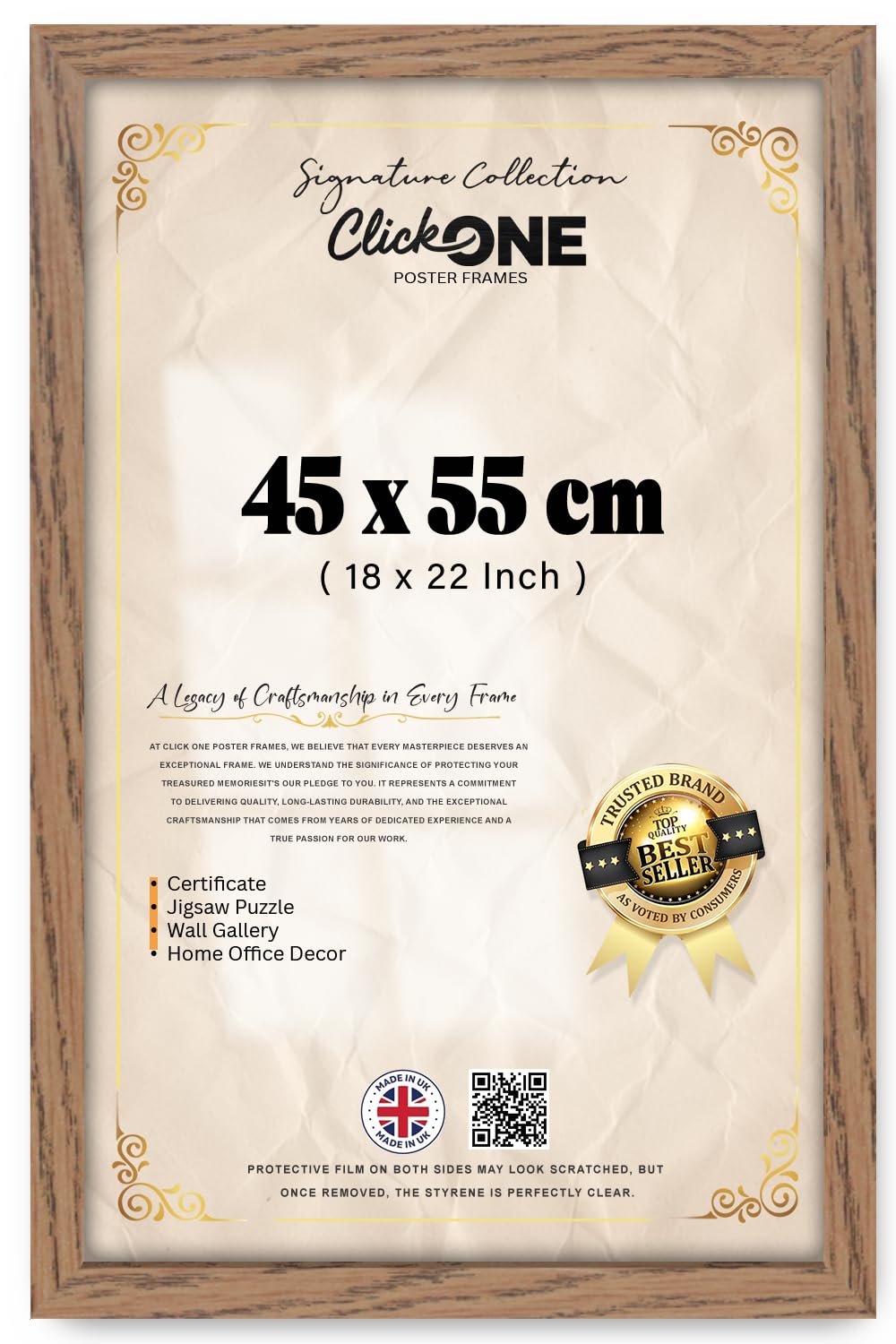Click One Elegant 45 X 55 CM Rectangle Poster Picture With Solid Engineered Wood Finish 18 X 22 Inch Ideal For Portrait Landscape Display Dark Oak Wall Hanging Home Decor Contemporary