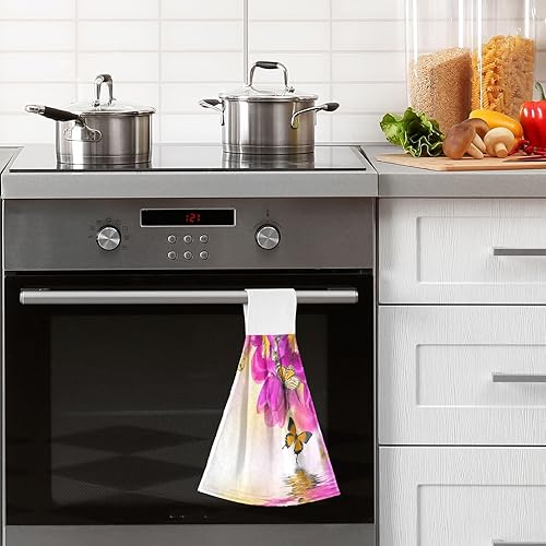 Miniatura 2 de ALAZA Juego de 2 toallas de cocina colgantes con diseño de mariposas rosadas, juego de 2 toallas de mano suaves y absorbentes, paños de cocina,