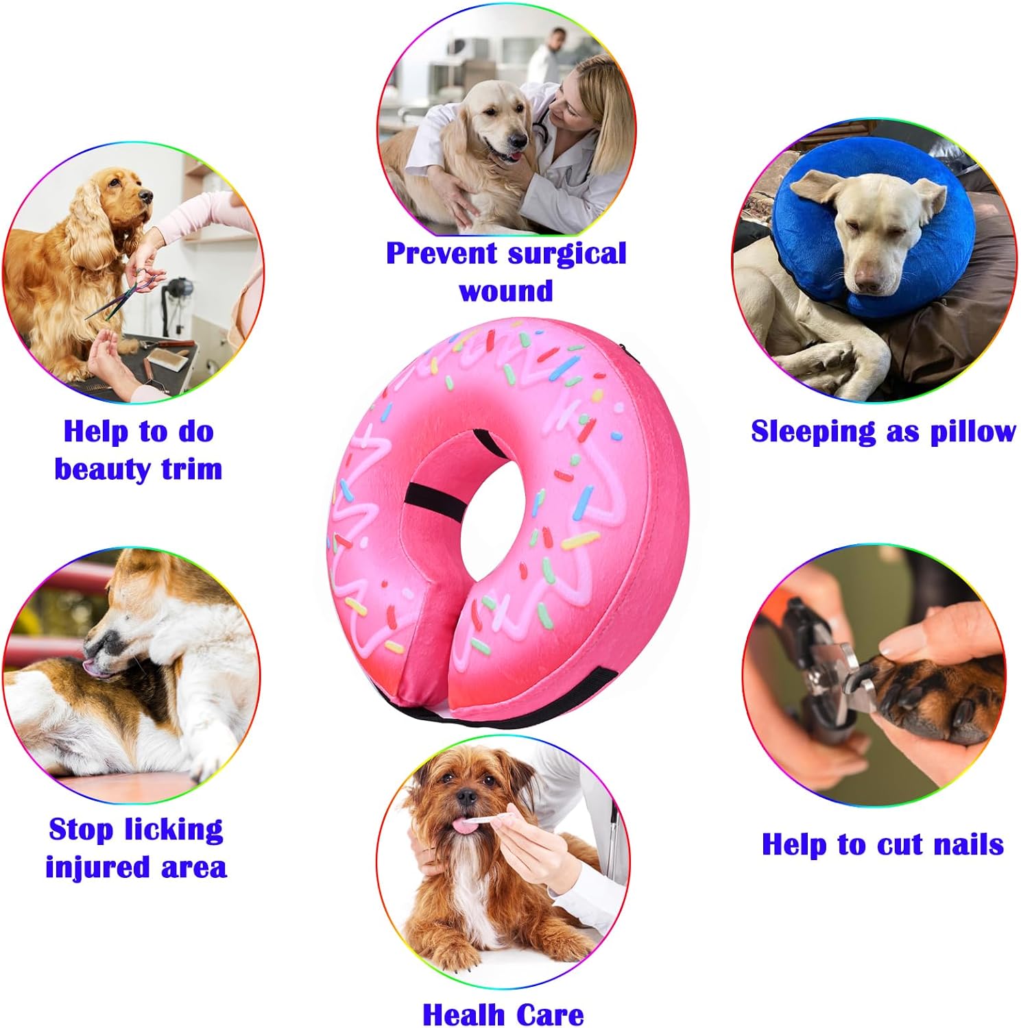 Katoggy Inflatable Dog Cone Collar for After Surgery, Doggie Neck Blow up Donut Recovery ECollar, Soft Adjustable Dog Cone for Small Medium Large Dogs and Cats