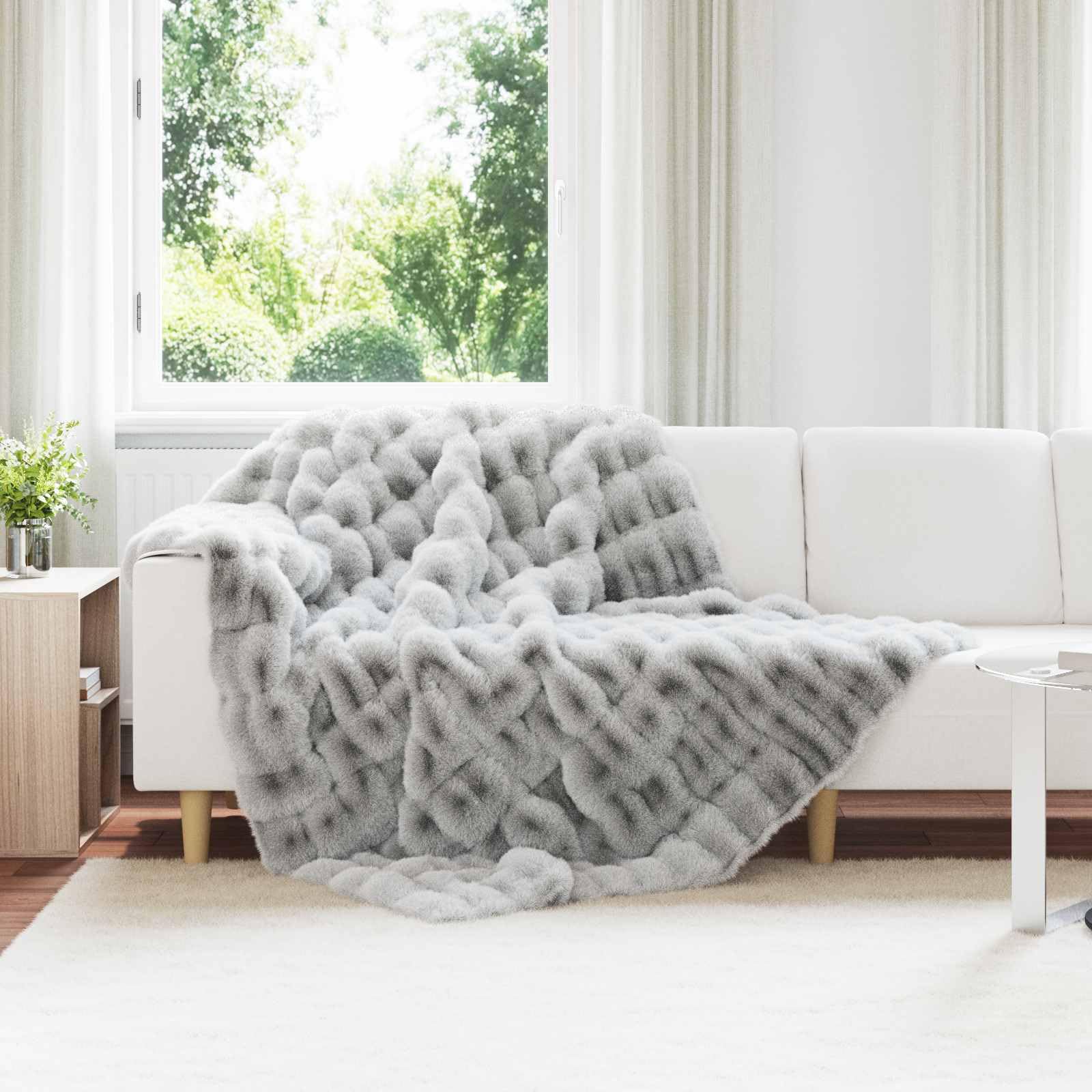 Couverture antidérapante en fourrure lapin gris 150x220cm jeté de canapé polyester