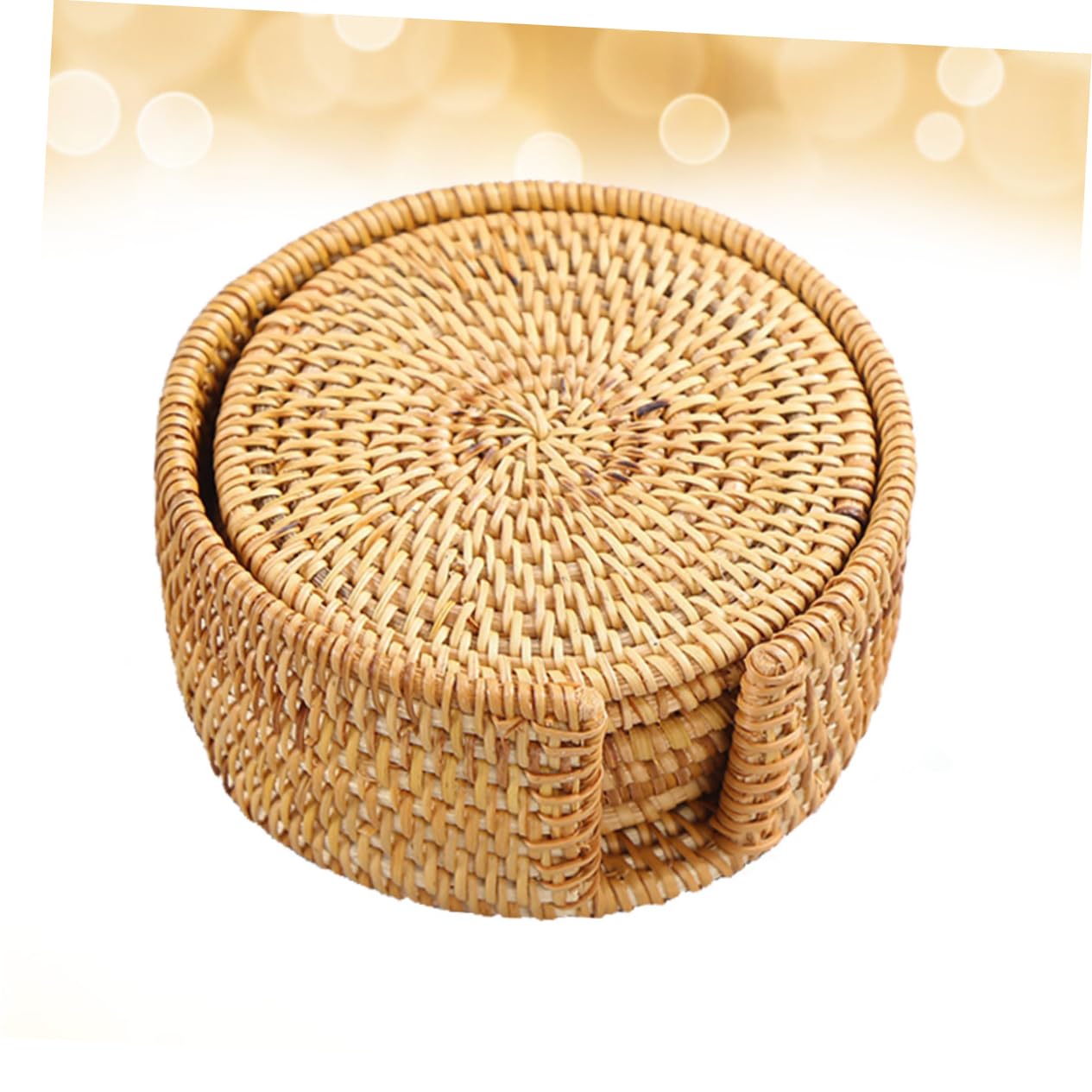 Amosfun 12 STK Untersetzer aus Holz Korbuntersetzer rund Getränkeuntersetzer aus Seegras Tassenuntersetzer aus Rattan Untersetzer für Getränke Kork Tischsets Teetassenpads Hölzern