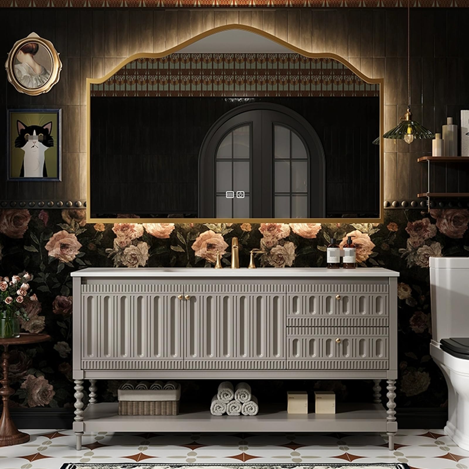 Set di Mobili da Bagno Lavabo con Mobiletto, Mobile da Bagno con Lavabo E Specchio, con GambeGrey,120cm/47in