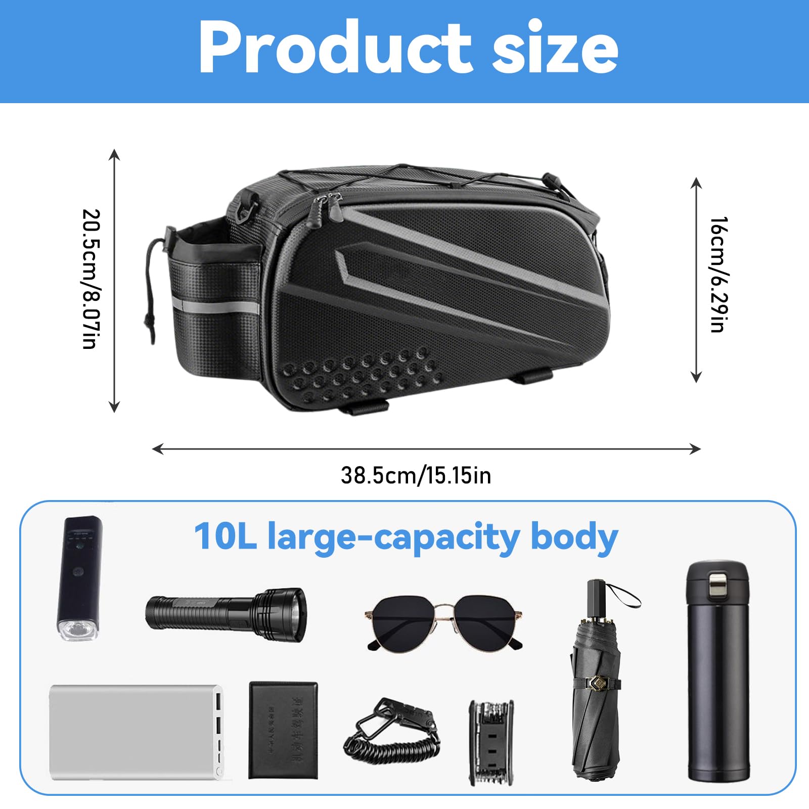 Borsa Bici 3 in 1 Portapacchi 10L, Impermeabile & Riflettente Borsa Posteriore, Borsa da Bici Multifunzionale per Portapacchi (Nero)