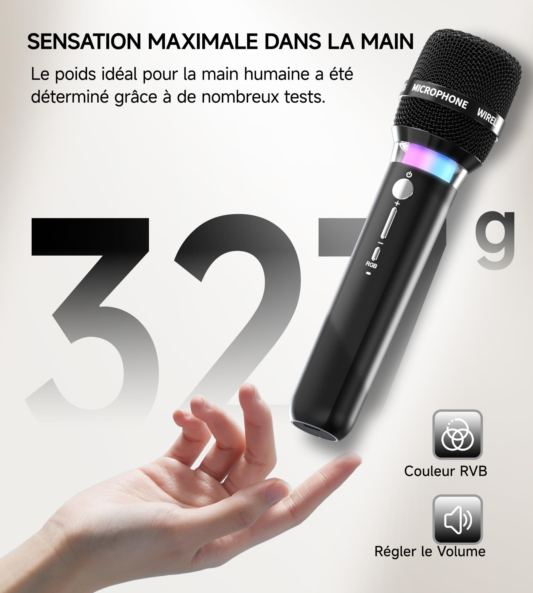 Machine de karaoké avec 2 microphones RVB sans fil - 5200mAh Karaoké avec 10 modes RVB, panneau de contrôle indépendant, 13 heures de lecture, son Hi-Fi, karaoké prend en charge AUX/USB/carte TF/USB