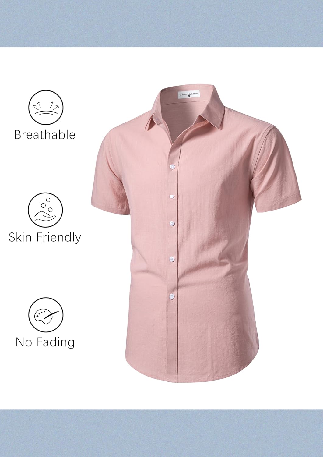 Mens Linen Shirts Short Sleeve Button Down Regular Fit Shirts Casual Vacation Beach Summer Hawaiian Tops - Image 4