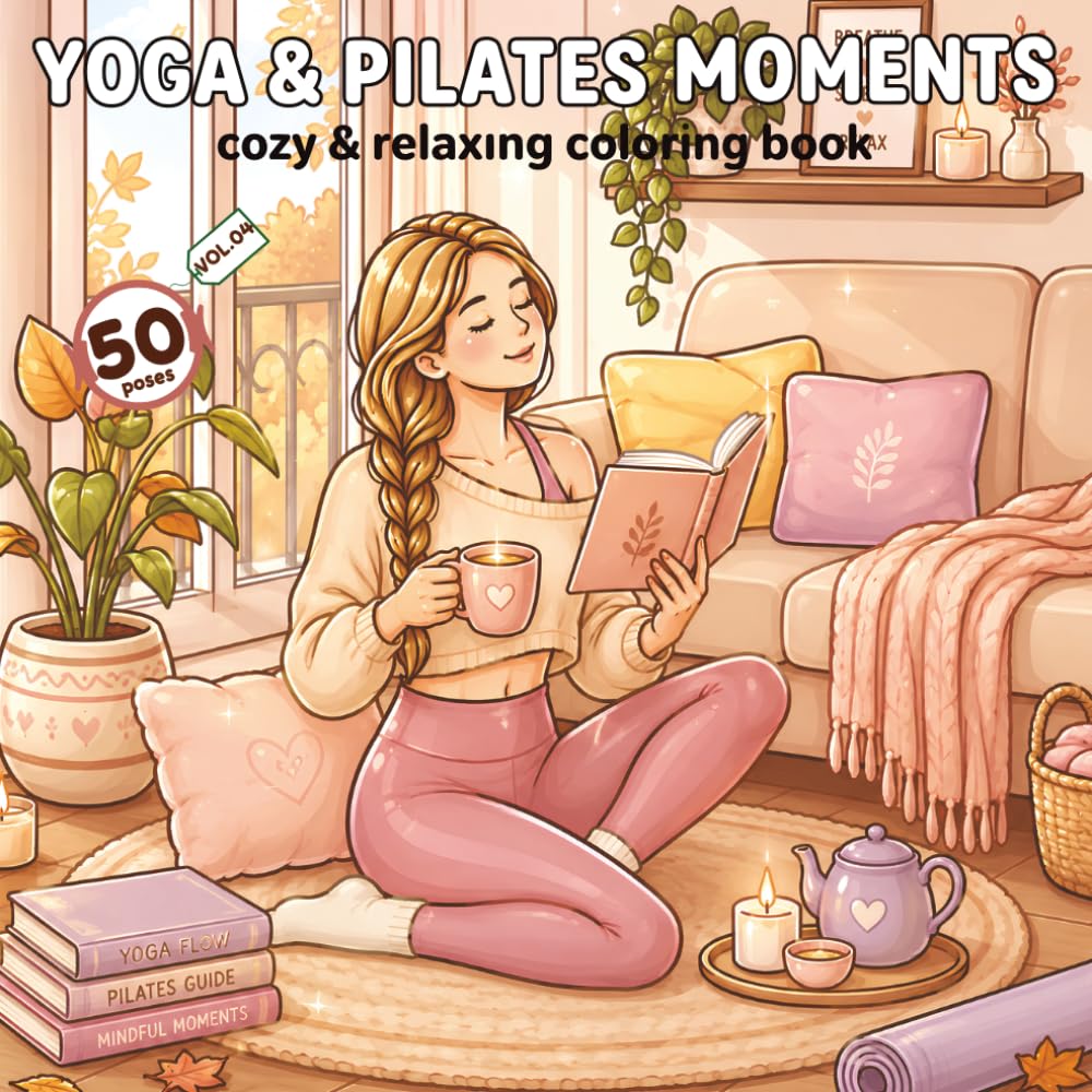 Yoga & Pilates Moments: Healing Cozy Moments with 50 Gentle Poses for Stretching, Core Strength, Balance & Peaceful Homebody Life (Bold & Easy ... Pilates & Yoga Moments Coloring Book Series)