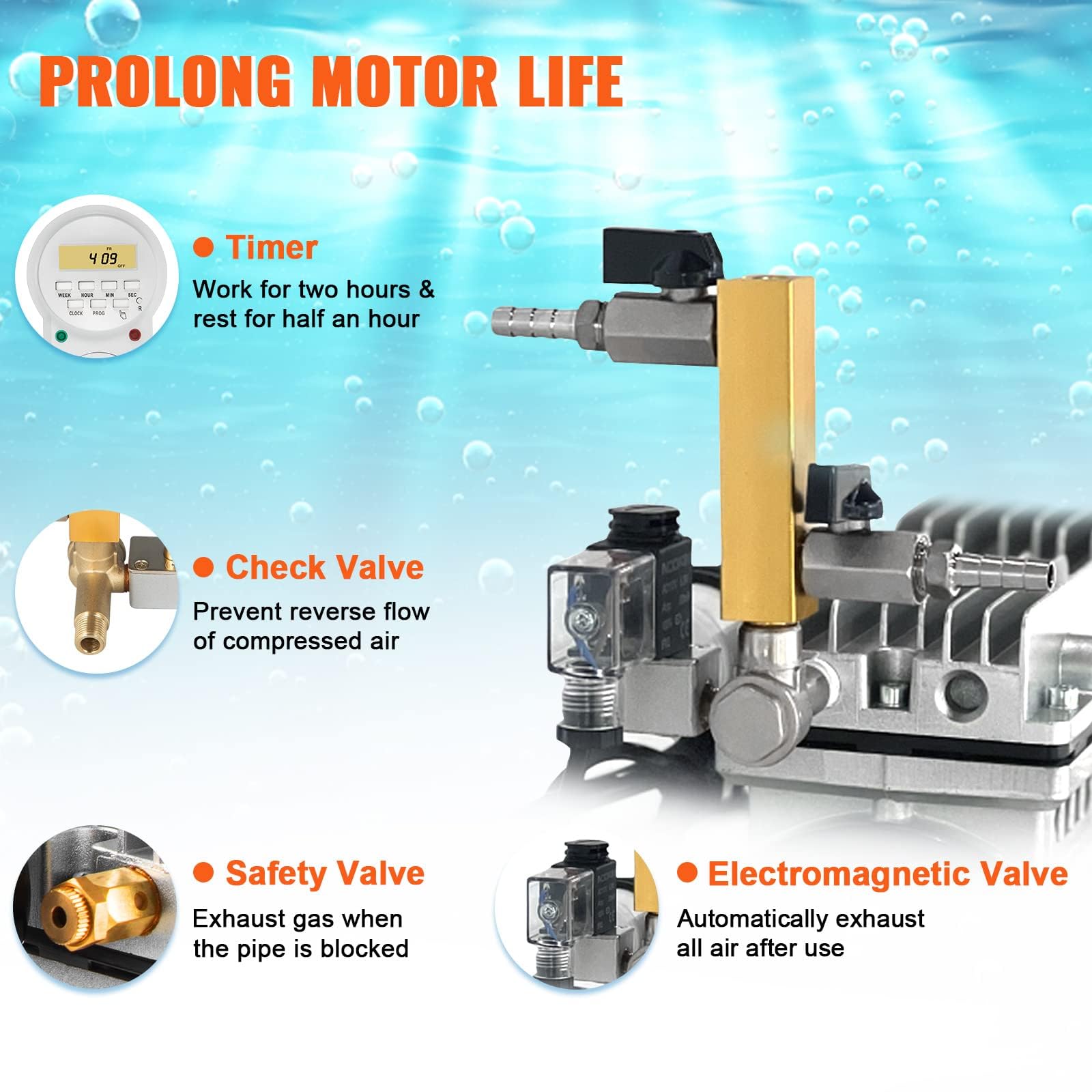 VEVOR Aérateur de Bassin, 550 W, kit système aération de lac, 5,2 CFM pour étang 3 Acres Profondeur 15 m avec compresseur d'air, Tubes 30,5 m, diffuseurs 25,4 cm pour Circulation oxygène Eau Profonde