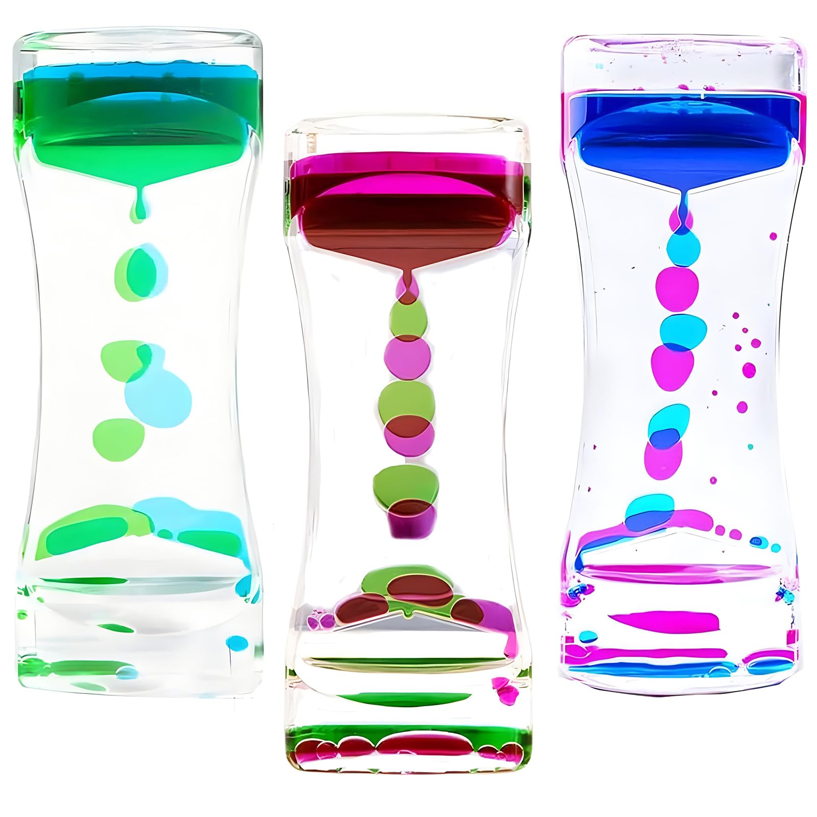 Haletia 3 Pack Liquid Sensory Timer Toy Liquid Motion Bubble Timer Color Lava Lamp Fidget Hourglass Toy for Autism, Sensory Needs, ADHD, Calming Stress Relief (C)