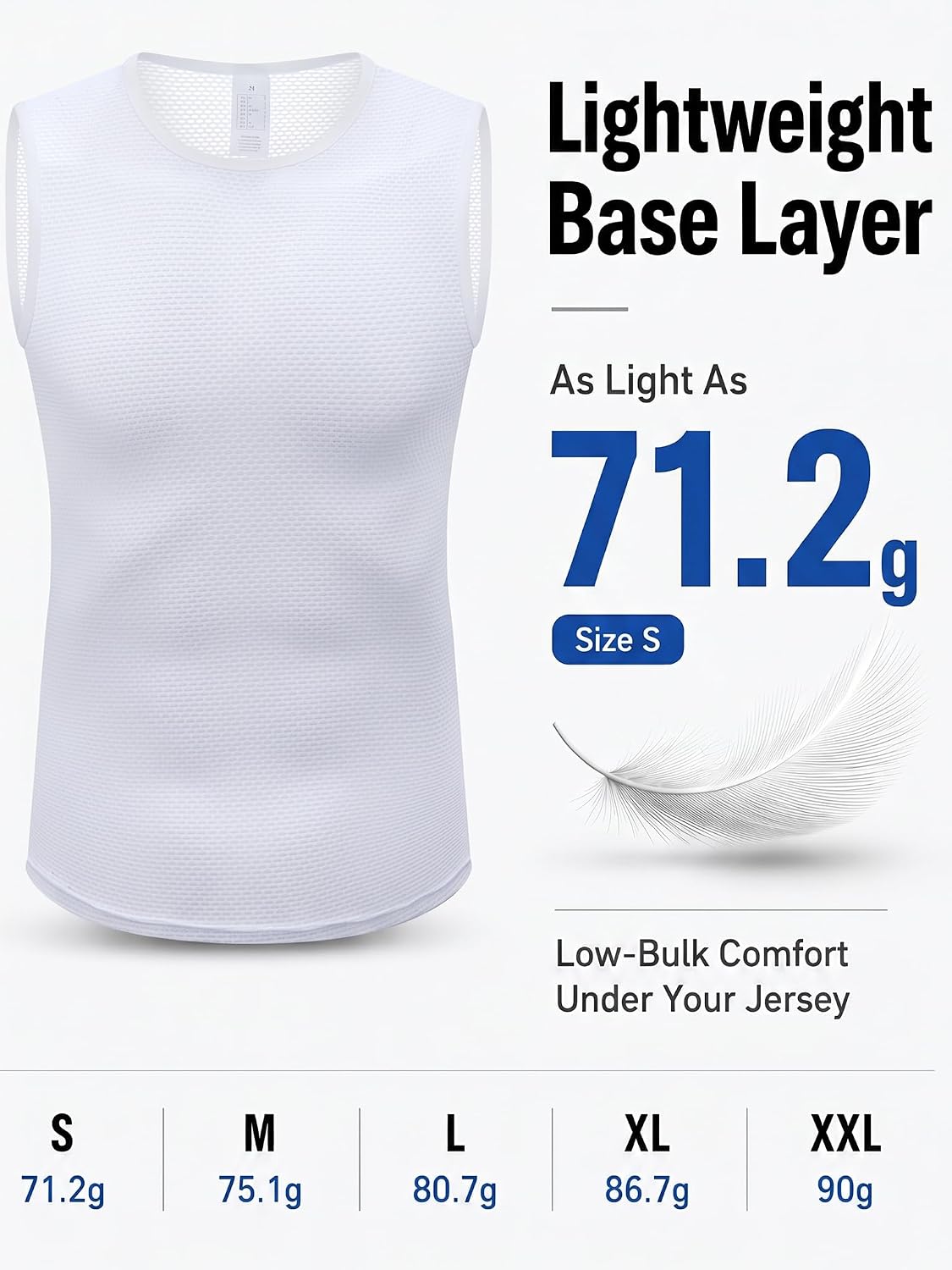 qualidyne Men's Cycling Base Layer Sleeveless Bike Undershirt, Quick Dry Breathable Mesh Cycling Vest for Road Biking White