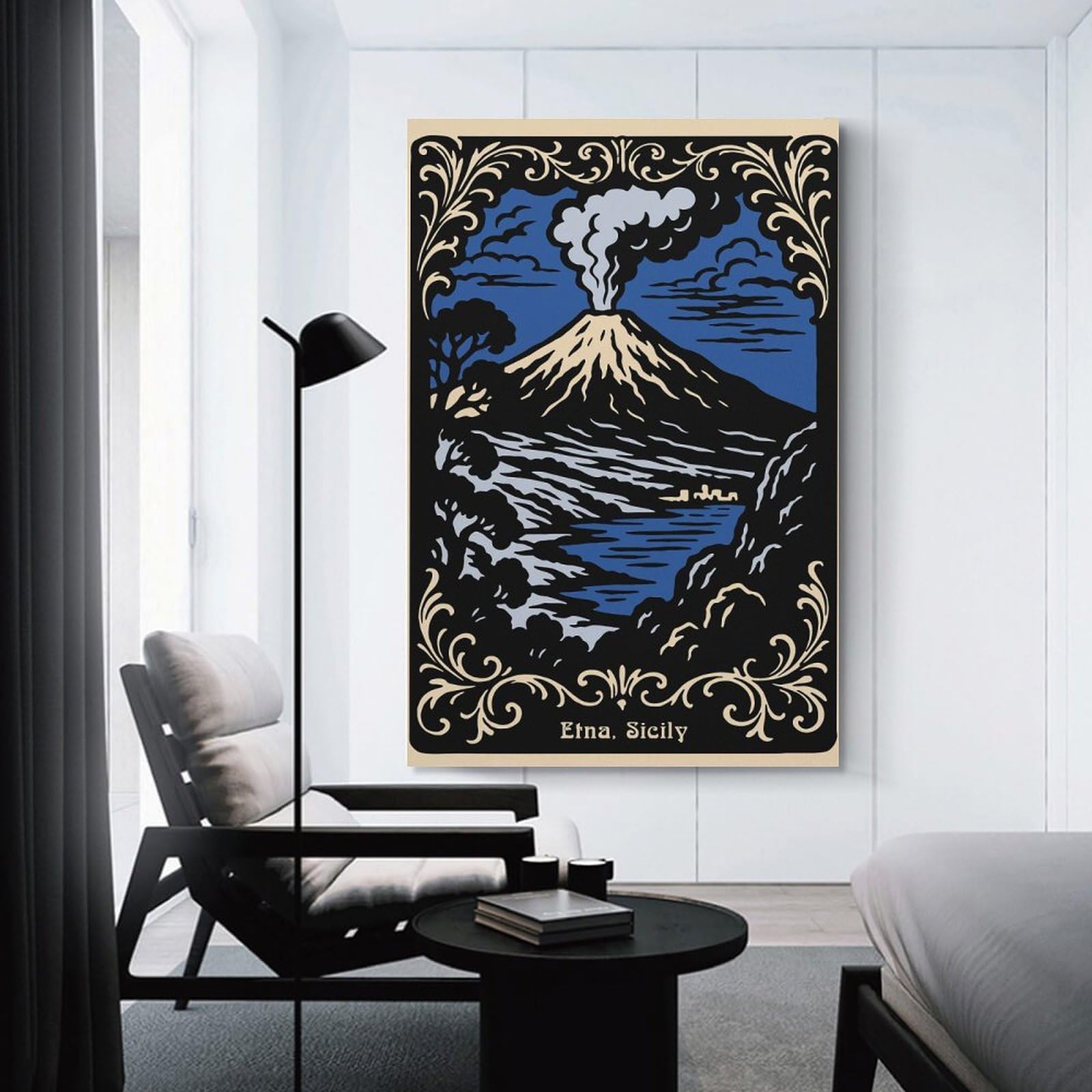 Junmoney Hanging Wall Art Etna, Sicily Volcanic Landscape Art, 24x36inch(60x90cm), for Wall Displays, Bedrooms Or Room Updates, Wall Decor Suited to Curated Displays