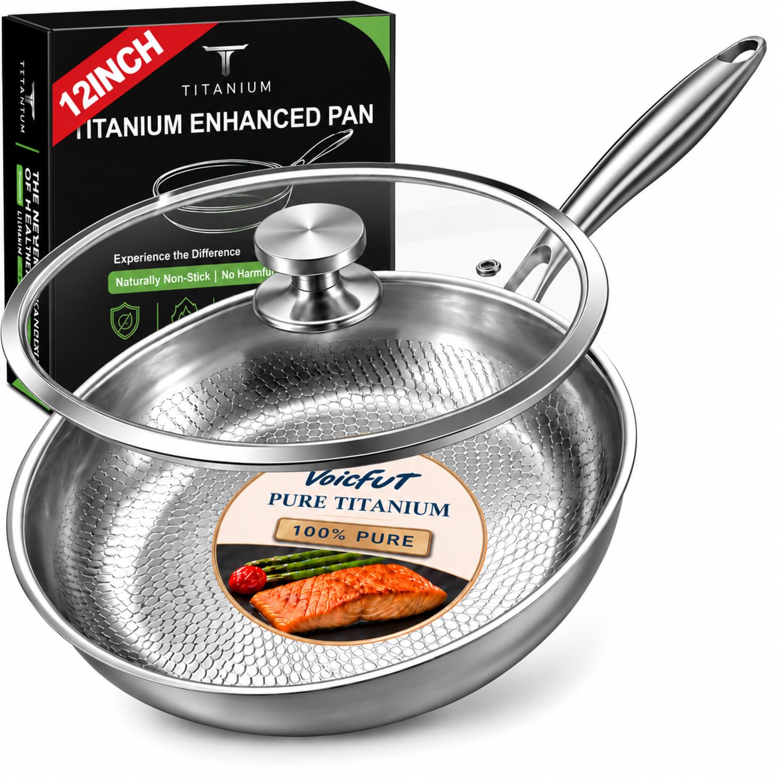 Photo 1 of 12" Titanium Pans for Cooking with Lid, Pure Titanium Frying Pan Pro
