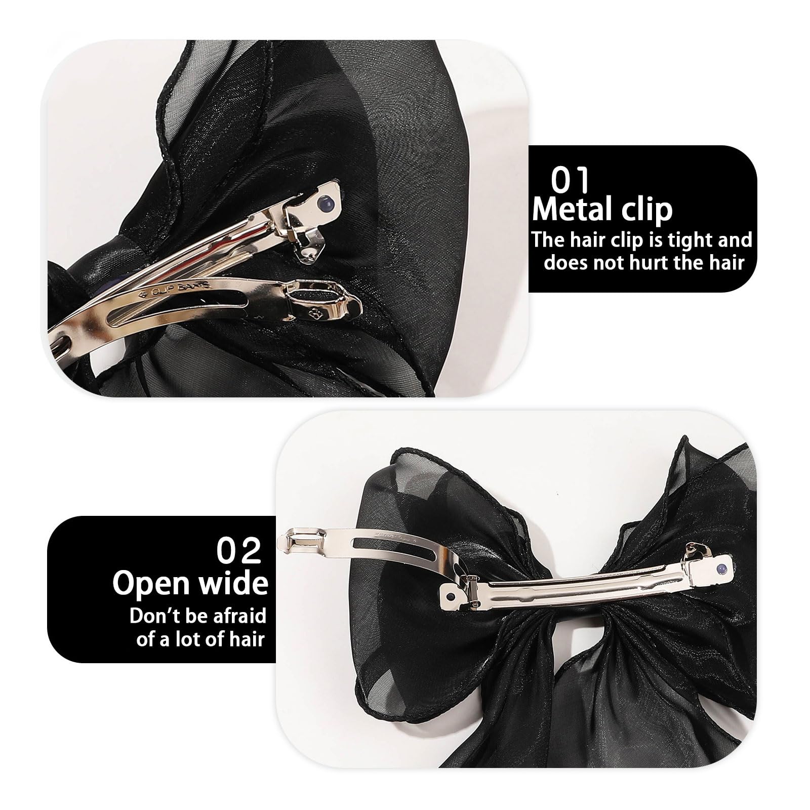 GWAWG Purple Bow Hair Clip Set, 3 Pcs Hair Bows for Girls Women Hair Accessories, Elegant Pink, Black, White Bow Clips - Image 3
