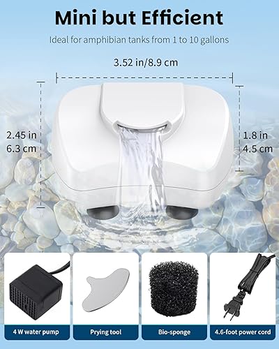 Miniatura 2 de Pawfly Mini filtro de tortuga de 80 GPH de 4 W para tanques de 1 a 10 galones, filtro de tanque de tortuga de biofiltración de bajo nivel de agua,