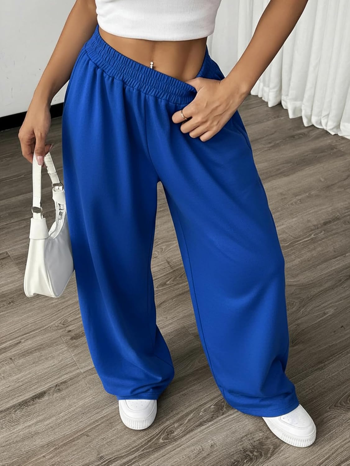 SweatyRocks Women's Barrel Pants Wide Leg High Waist Baggy Sweatpants Elastic Oversized Athletic Joggers Trousers - Image 4