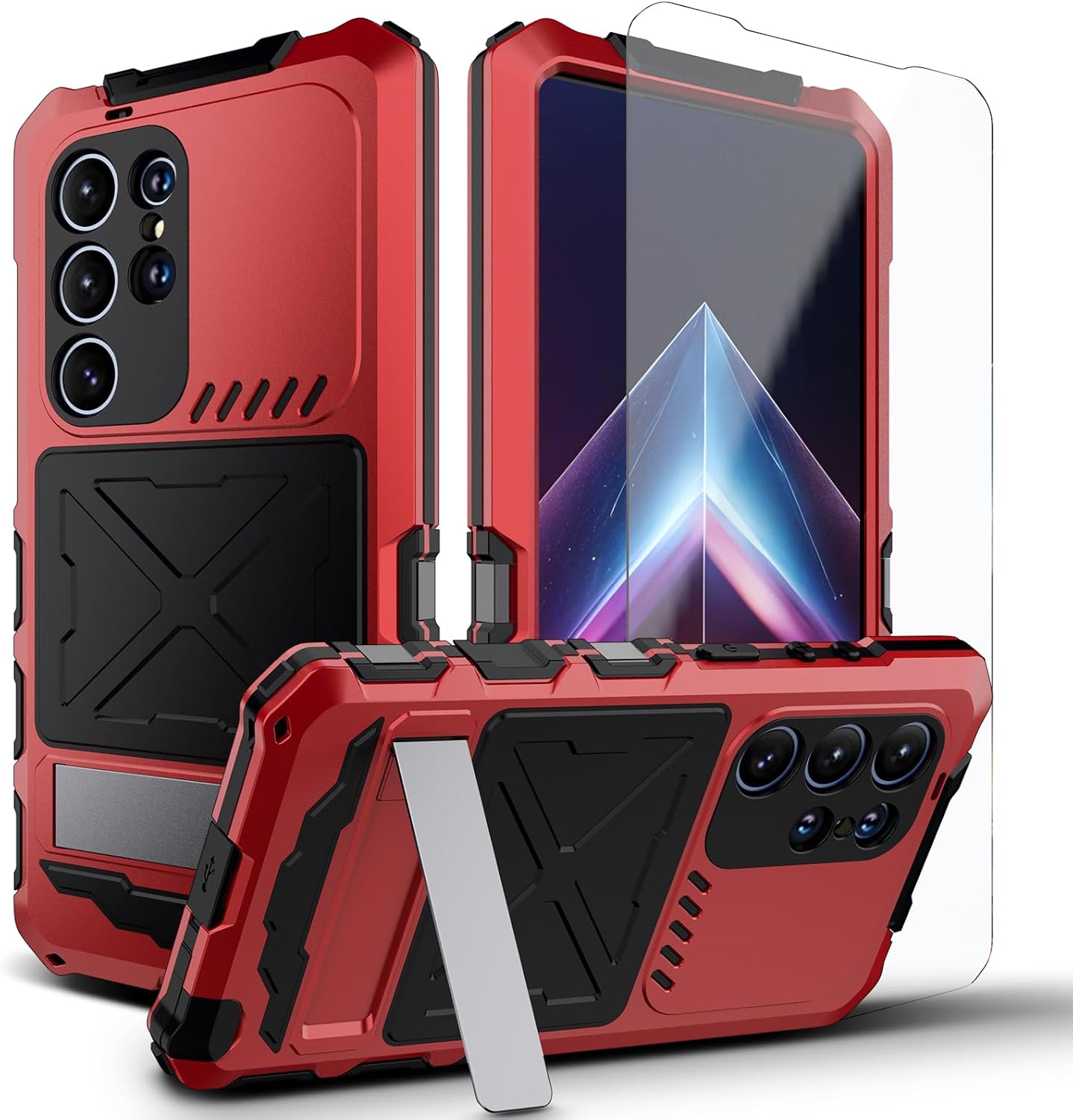 for Samsung Galaxy s24 Ultra Case Heavy Duty Metal Aluminium Bumper Built in Screen Protector Lens Military Grade Rubber Hard Durable Phone Cases Men s 24 Ultra 2024 Red