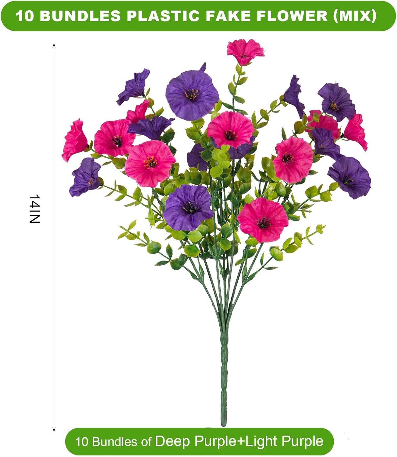12 Bundles Morning Glory Artificial Flowers for Outdoor Decoration UV Resistant Fake Plastic Plants Artificial Greenery for Indoor Outdoor Garden Patio Window Box Home Decor - Image 2