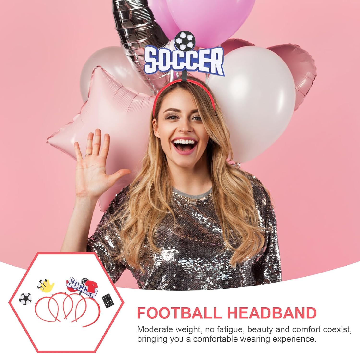 4 Pcs Football Headbands Party Decorative Hair Hoops Soccer Fan Photo Props Stage Headdress for Sports Events and Competition Supplies