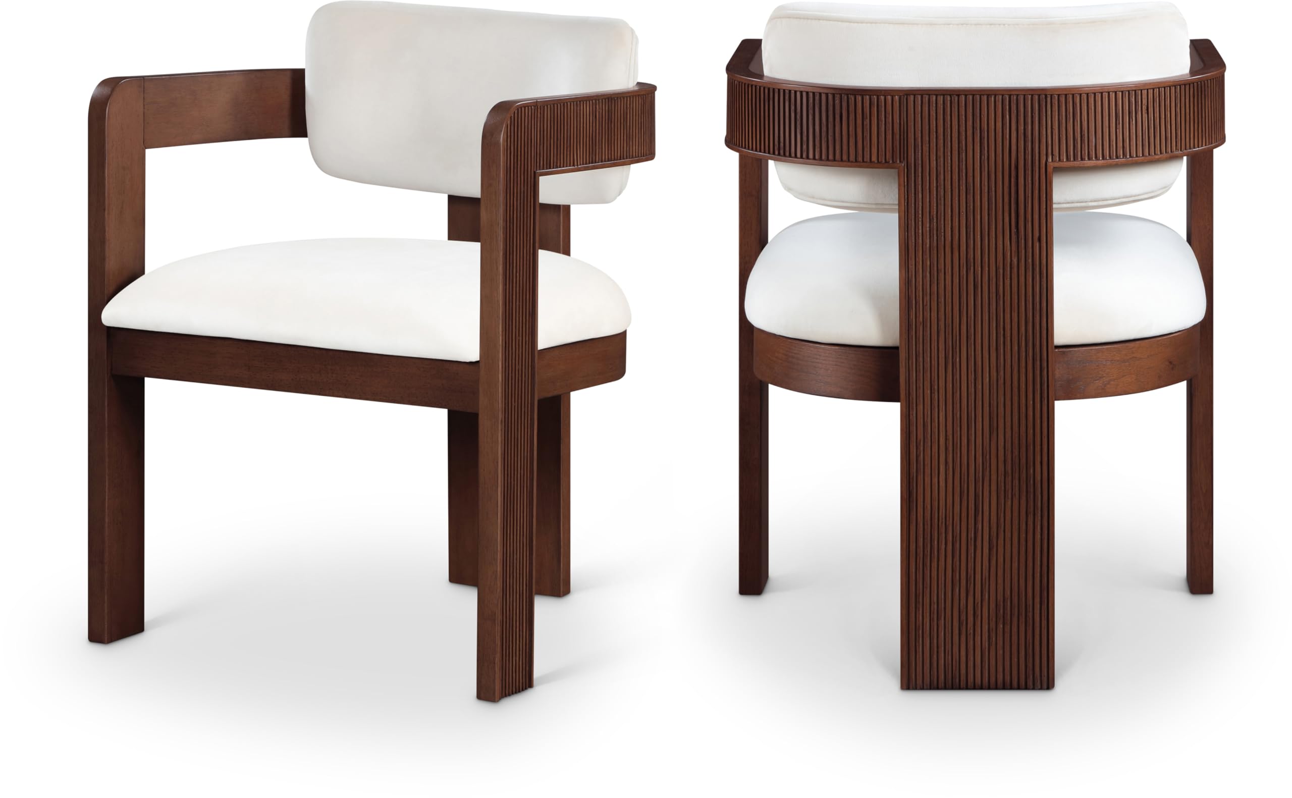 meridian furniture 11096cream-c sacha collection art deco dining chair, ultra luxe cream velvet, 460 gsm velvet, solid fluted wood brown finish, 22.5" w x 22" d x 31" h, cream, set of 2