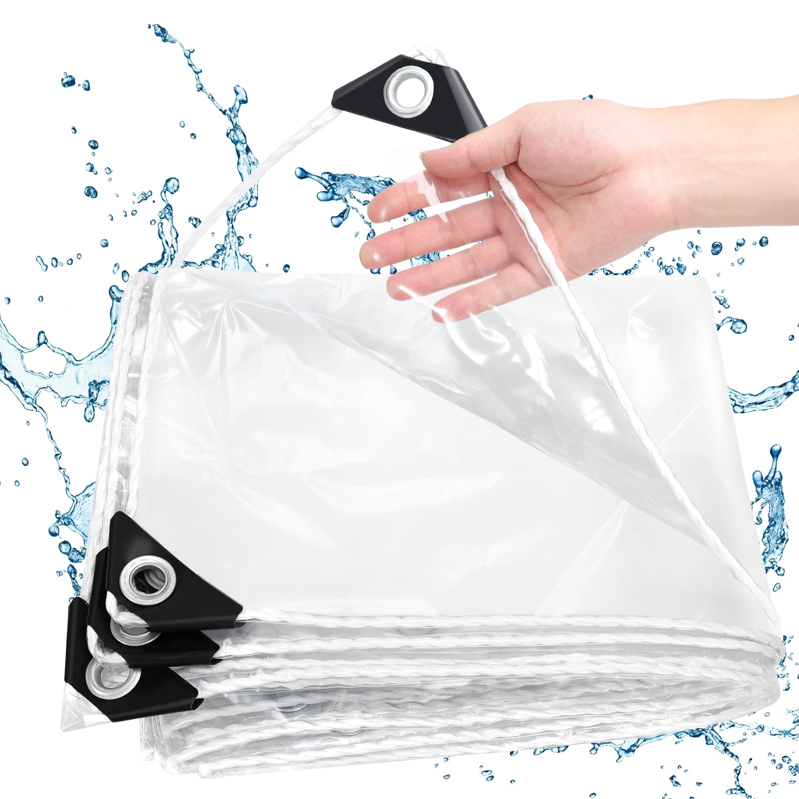 8x10ft 20Mil Clear Tarp Heavy Duty Waterproof PVC Transparent Tarpaulin with Grommets, Thickened Vinyl Tarpaulin Tear Resistant Cover for Outdoor Patio, Porch, Pavilion,Greenhouse