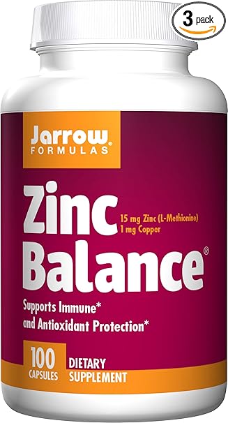 Jarrow Formulas Zinc Balance 15 mg - 100 Veggie Caps - Immune Support - Includes Copper -100 Count (Pack of 3)