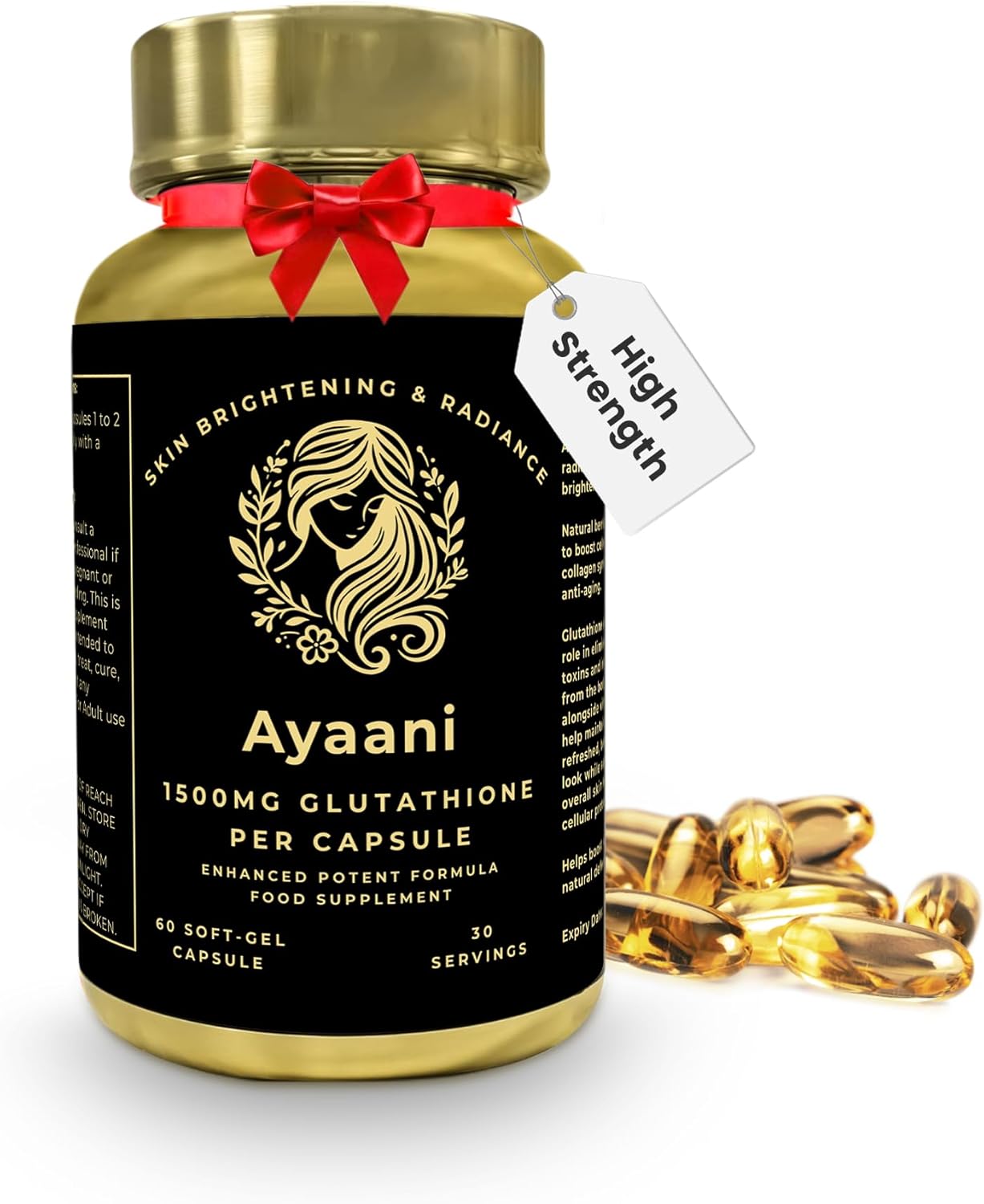 Glutathione 1500 mg Softgels – High-Strength Skin Radiance & Antioxidant Complex with Collagen, Vitamin C, Hyaluronic Acid & CoQ10 – Biotin, Zinc & Botanical Extracts – 60 Softgels – UK