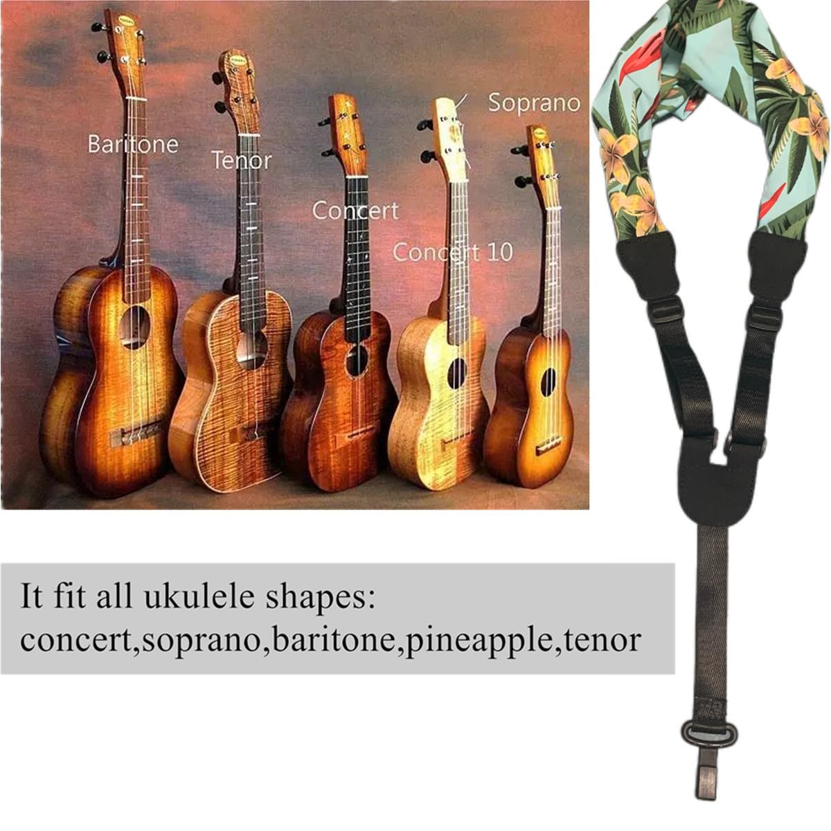Trssorm Ukulele Strap Scarf Style Adjustable Neck Strap and Ukulele Belt with Hook for Guitar, Green, 75 - Image 4