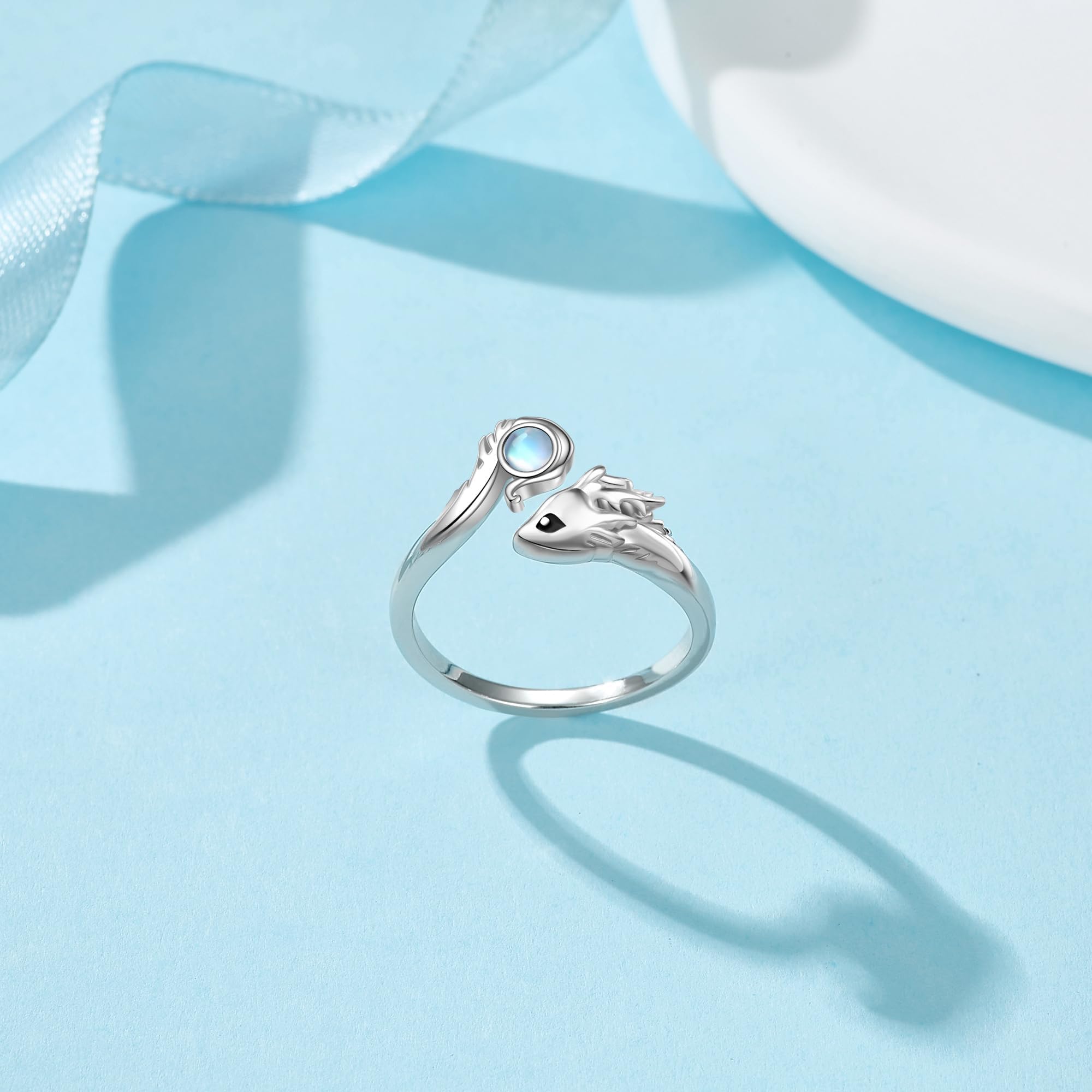 Mondstein Drachen Ringe für Damen Sterling Silber Verstellbare Ringe Drachen Muttertag Schmuck Weihnachten Geschenke für Damen Frauen
