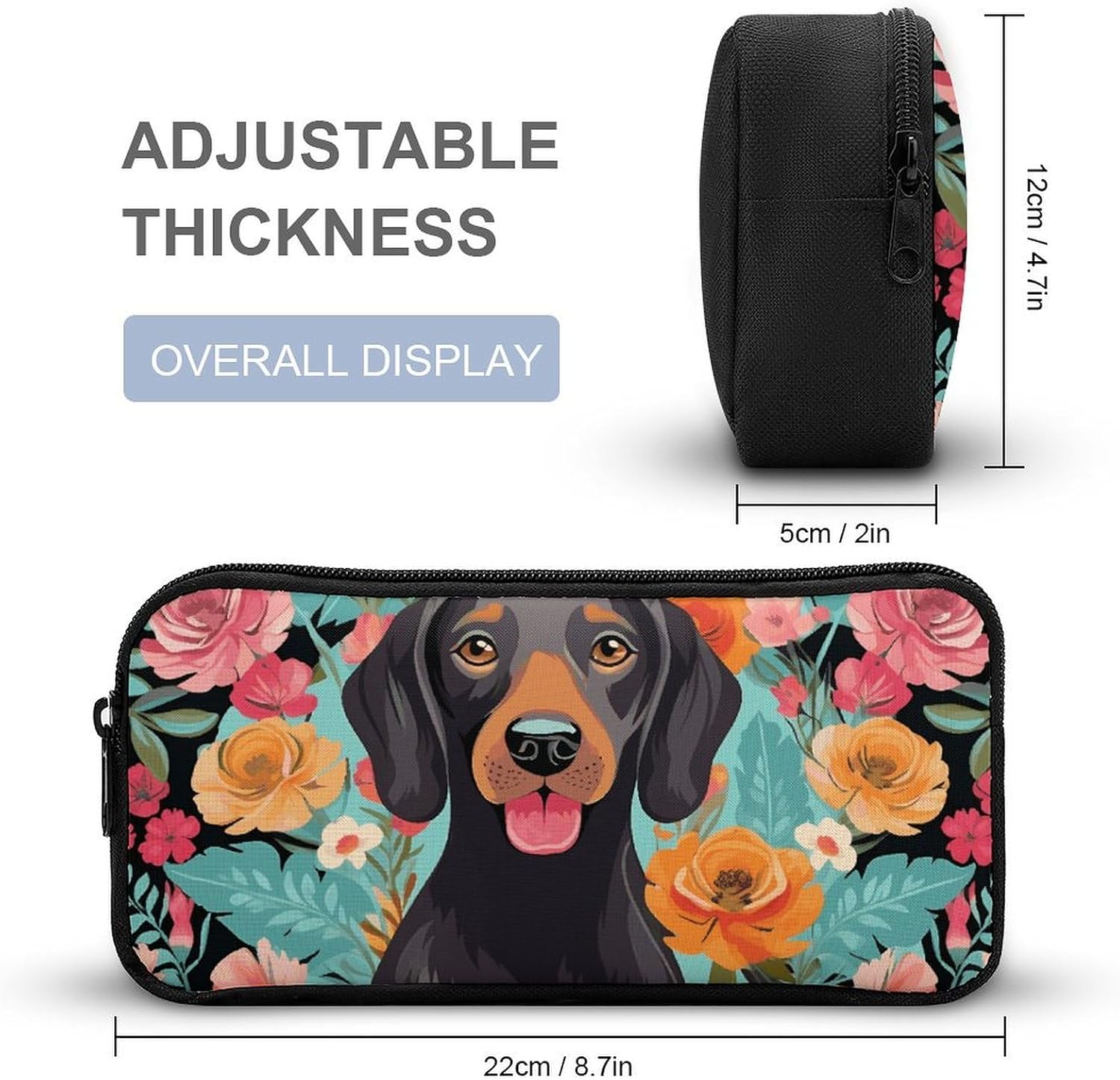 Dog Floral Pencil Case Large Capacity Pencil Pouch image 2