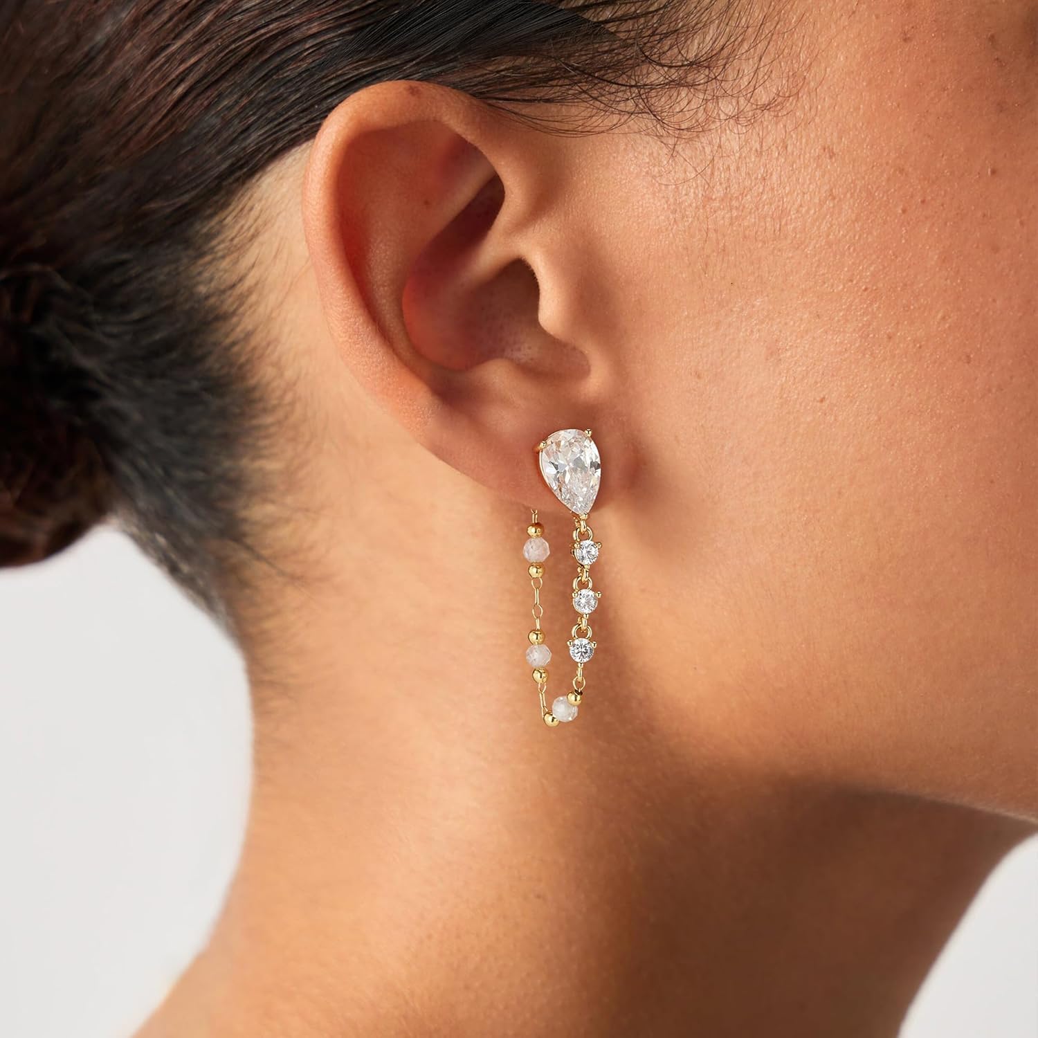 Gold Chain Earrings for Women Trendy 14K Gold Plated Dangle Drop Studs Earrings Set - Image 2