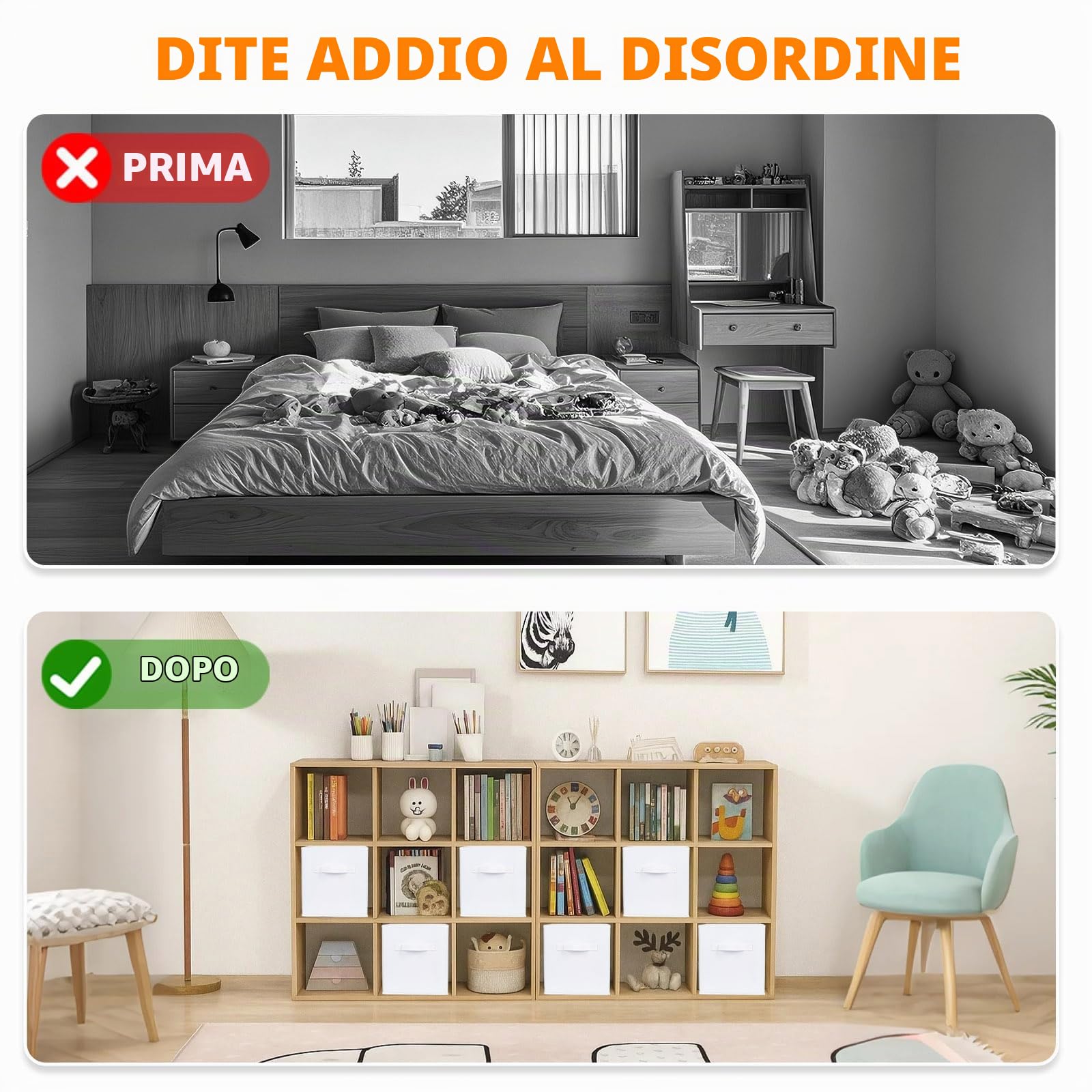 powerking Contenitori, cubi pieghevoli di stoccaggio del tessuto e cassetto organizzatore di stoccaggio del panno per armadio e giocattoli di stoccaggio, 6 Pack (Bianco)