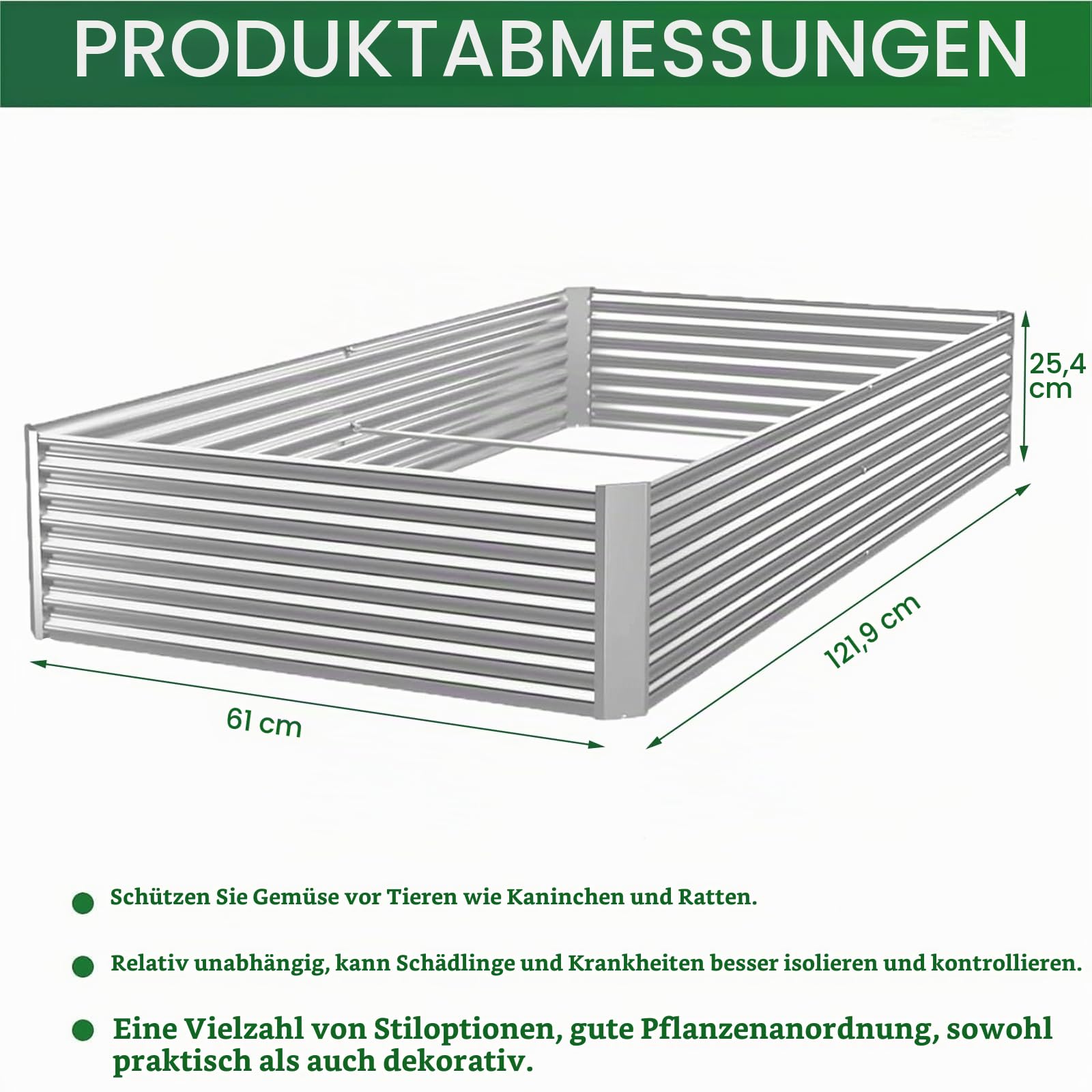 Pflanzkübel 3er-Set 120 x 60 cm verzinktes Hochbeet für den Außenbereich, Metall-Hochbeet für Gemüse, Stahl-Hochbeete für den Garten, oberirdisches Gartenbeet für Blumen-Rechteck