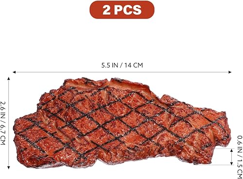 Miniatura 3 de Yardwe 2 piezas de carne falsa de simulación de carne de res asada falsa cocida falsa para decoración del hogar, cocina, exhibición de mercado,