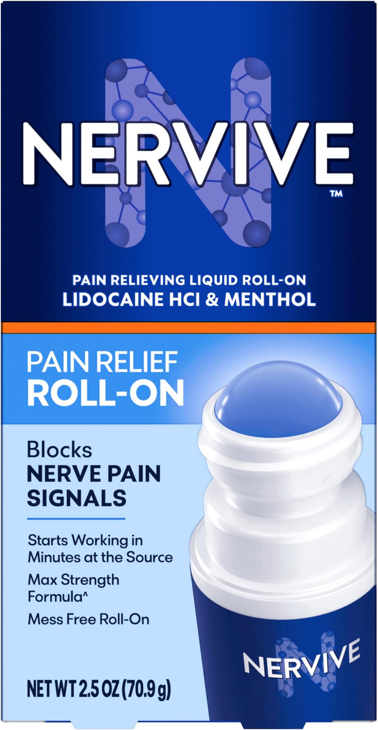 Nervive Pain Relieving Roll On, Lidocaine Roll On, Nervive Pain Relief, Lidocaine Topical, Foot Pain, Leg Pain, Hand Pain, Max Strength Formula, 2.5oz