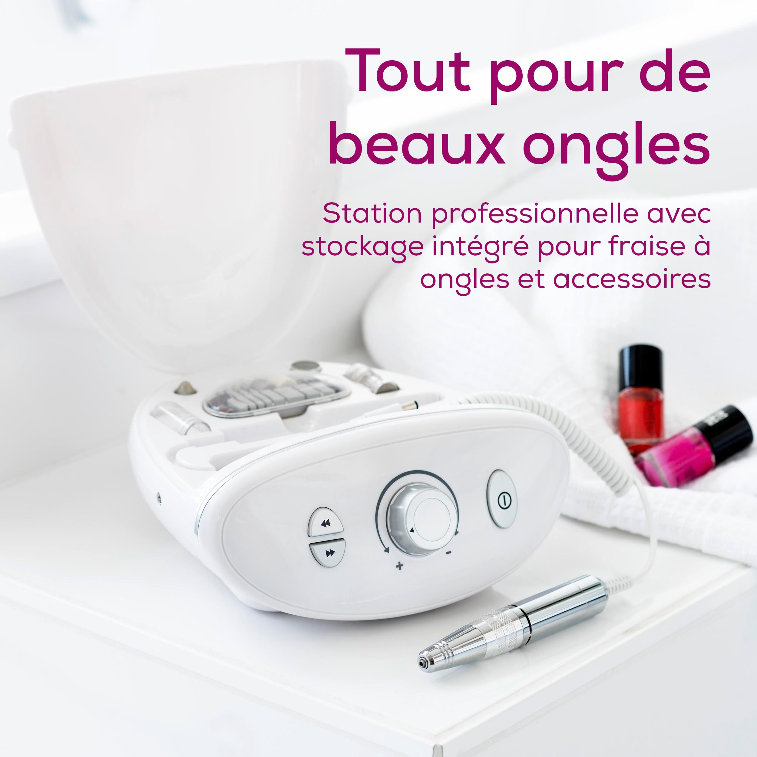 Beurer MP 100 Station professionnelle de manucure/pédicure, ponceuse pour ongles avec 10 embouts en saphir et feutre, embout de protection contre la poussière d'ongles, jusqu'à 20.000 tr/min