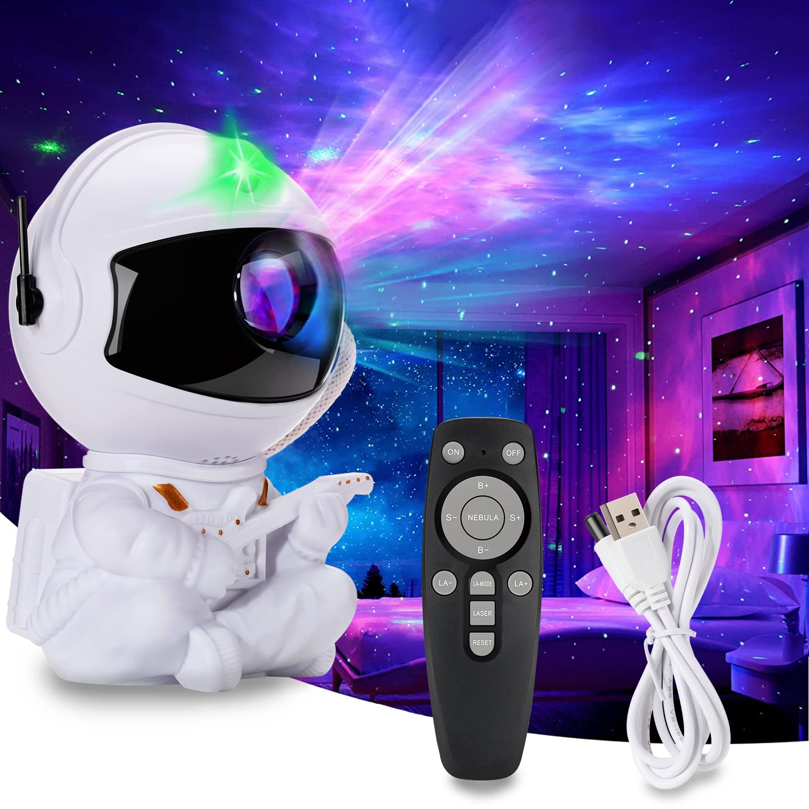 Astronaut Nebula Projector, Star Lights Galaxy Projector for Bedroom with Remote, Adjustable Star Brightness, Starry Sky Night Light Projector for Room Decoration Party Birthday, Gifts for Kids