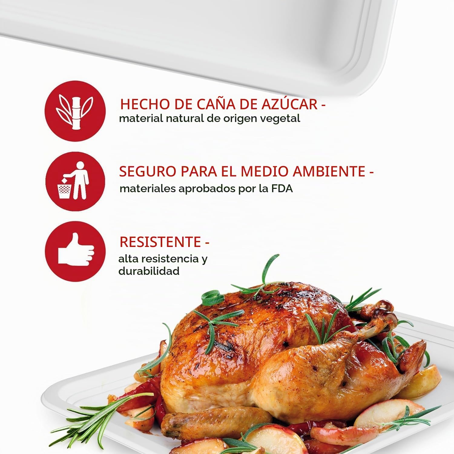 SPARGOS Platos 5 Compartimentos Desechables 100 Uds - Caña Azúcar | 100 platos con compartimentos de caña de azúcar, 21,6 x 31,5 cm, compostables, para comedor y fiestas