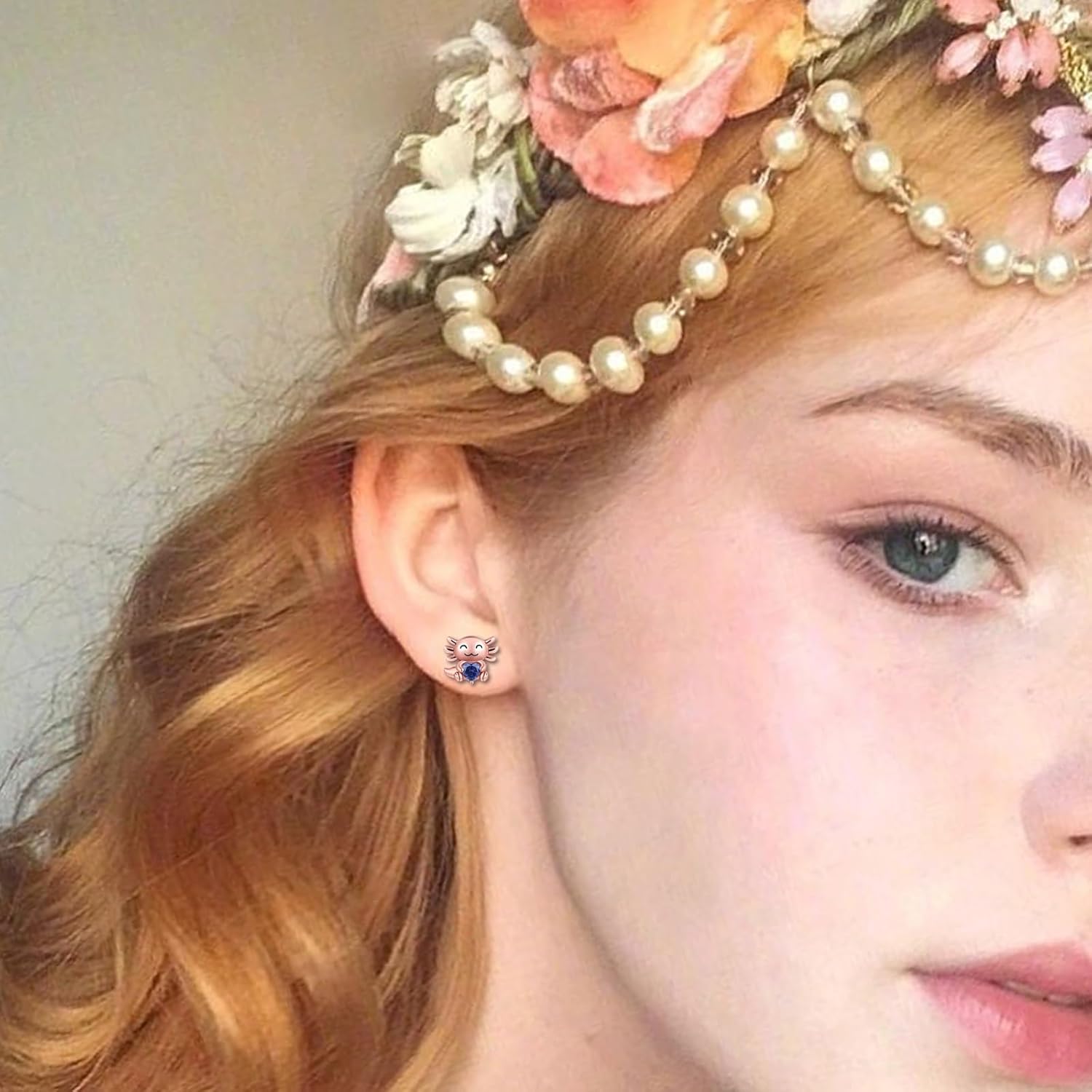 925 Sterling Silver Axolotl Stud Earrings for Women 1-12 Month Birthstone Adorable Axolotl Ear Stud Cute Animal Birthday Jewelry Gifts