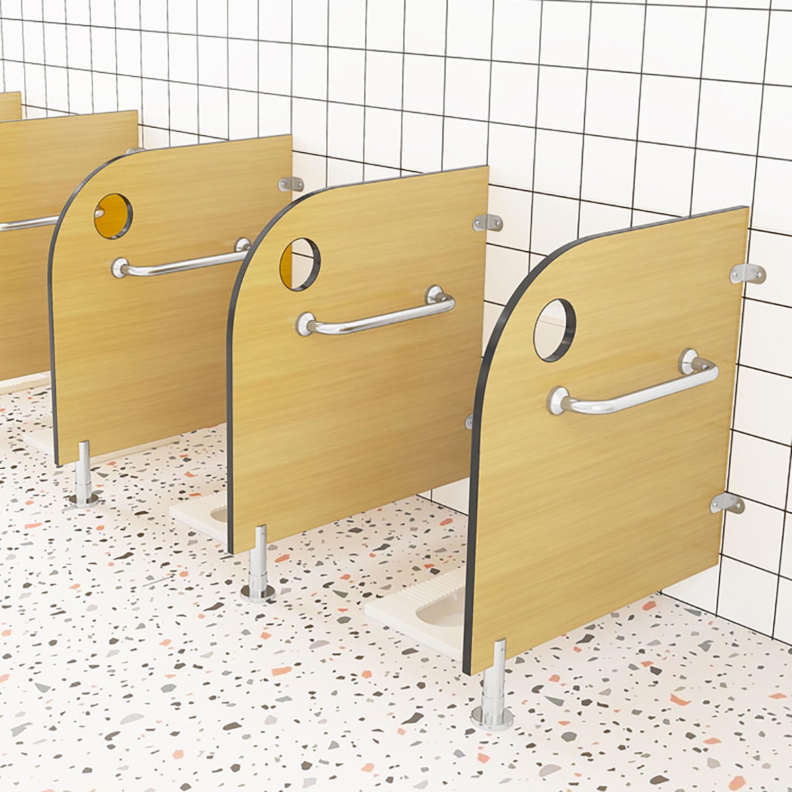 Mampara divisoria de madera para baños de escuelas infantiles que mejora la autonomía de los niños