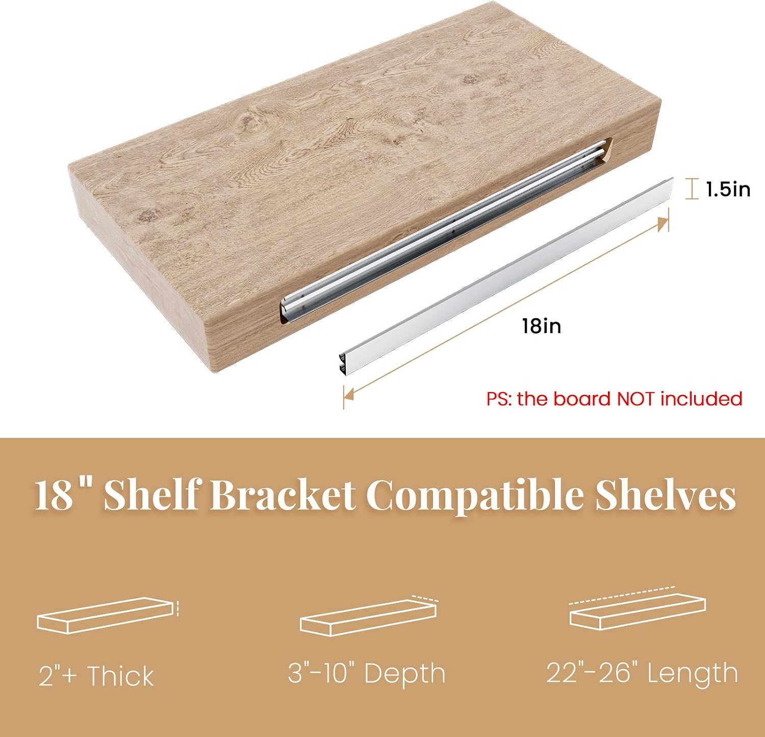 2pcs Floating Shelf Bracket for Live Edge Wood – Hidden Heavy Duty Fireplace Mantel Bracket, Invisible Floating Shelf Hardware, Wall Mounted Shelf Support, 150 lbs Load Capacity (18 inch-2pcs)