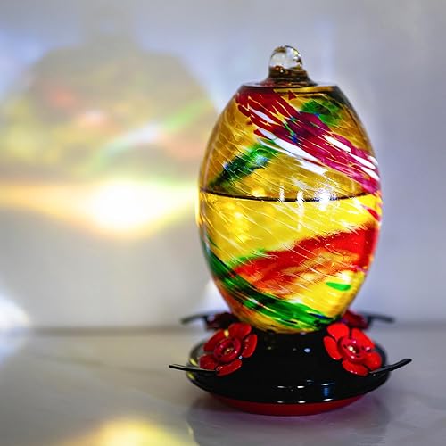 Miniatura 66 de Muse Garden - Comedero de vidrio soplado de 27 onzas para colibríes para exteriores; regalo p/mamá, mujeres, abuelos, decoración de jardín p/colgar