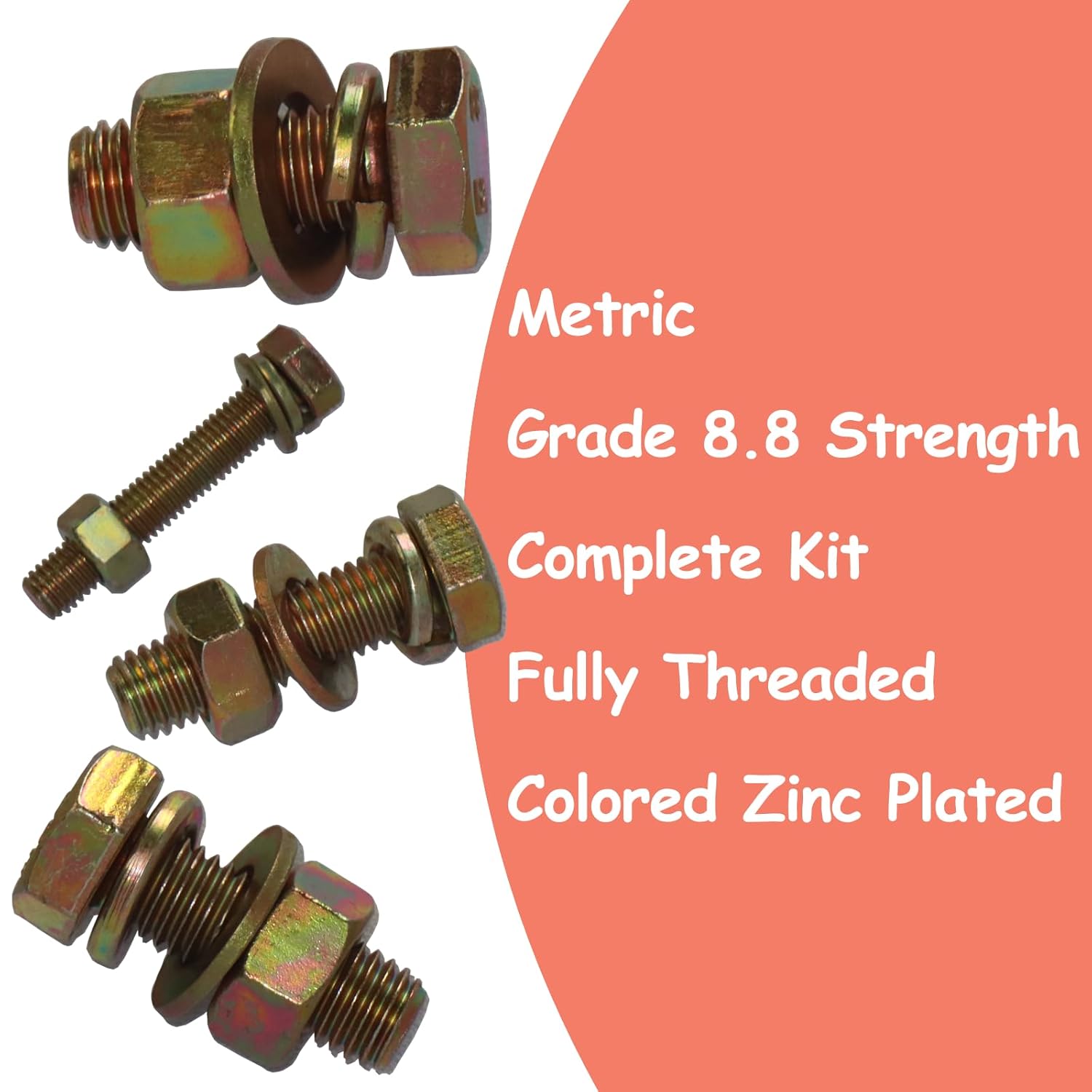 918PCS Nuts and Bolts Assortment Kit, Metric Bolt Assortment M6 M8 M10 M12 (16-50mm), Grade 8.8, Yellow Zinc Plated, Corrosion Resistant, Metric Bolt and Nut Assortment Kit - 18 Sizes