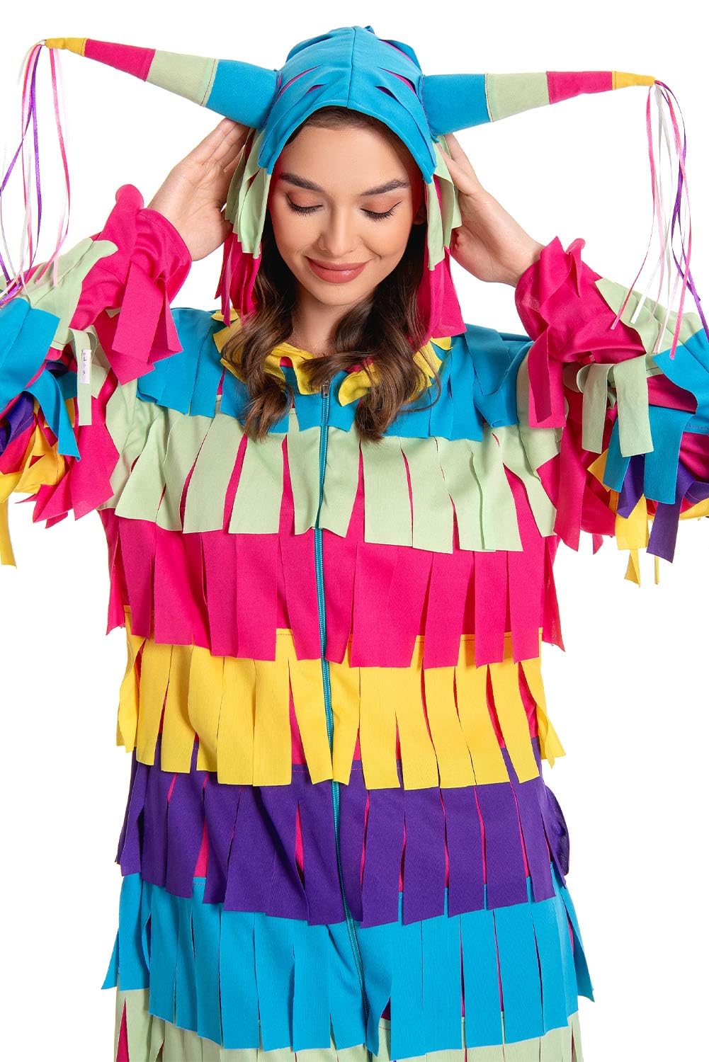 Noiclub Disfraz de piñata para mujer, con flecos de colores, disfraz de carnaval para adultos, disfraz de Halloween